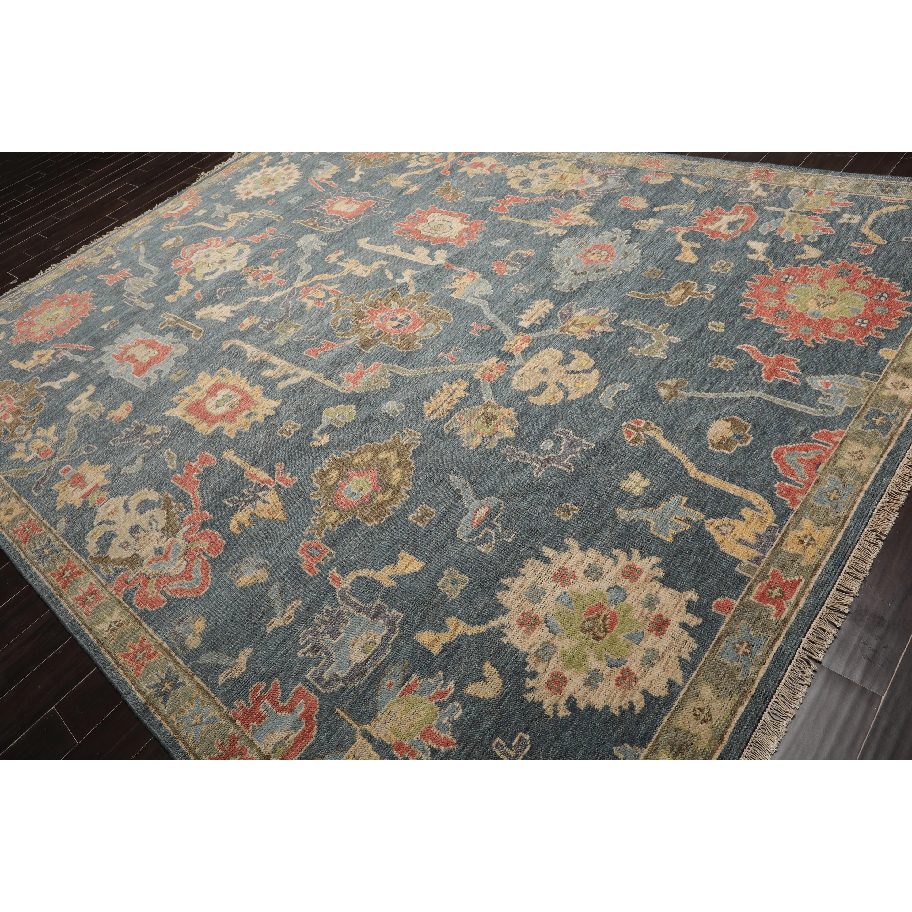 Hand Knotted Blue.Gray Oushak Wool Traditional Oriental Area Rug