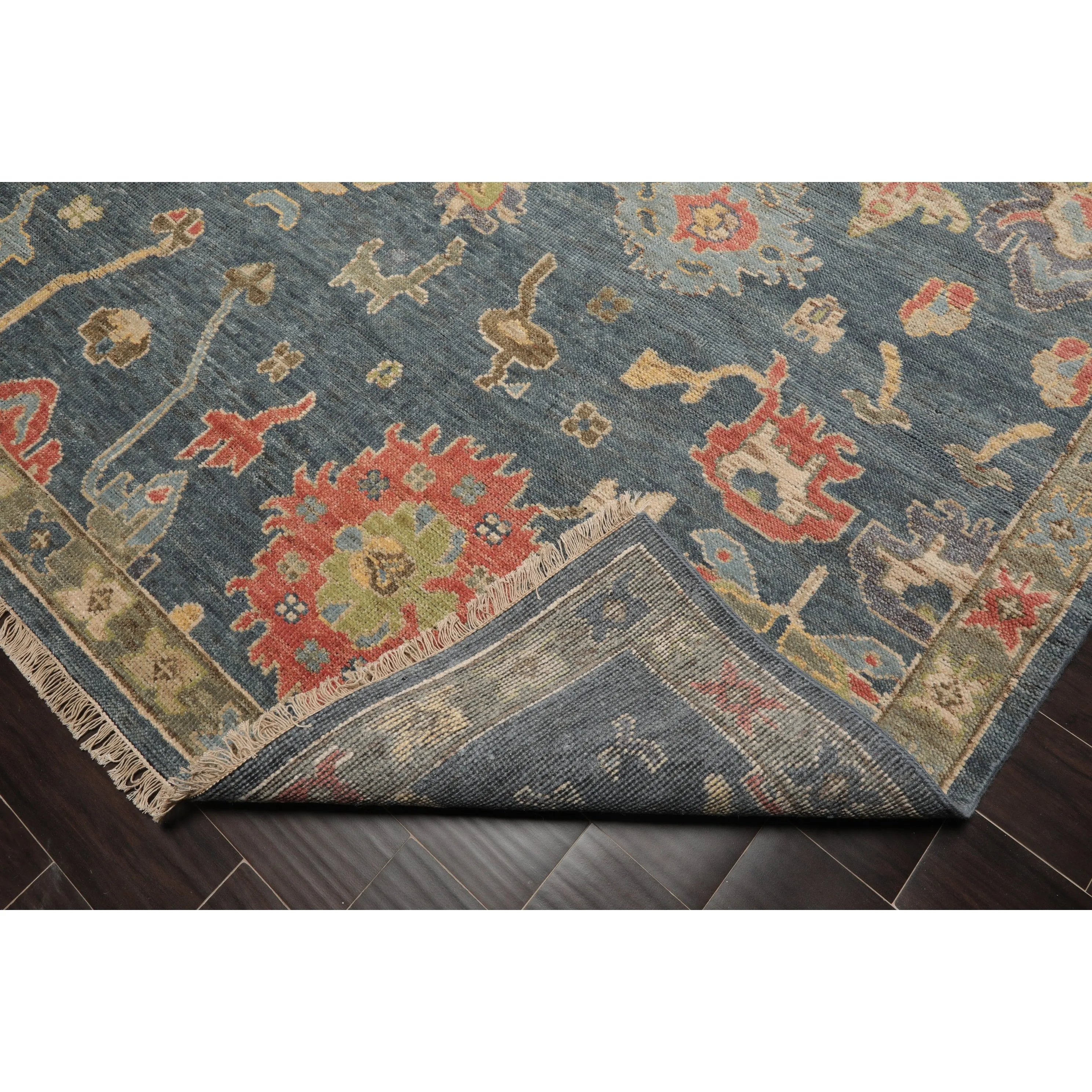 Hand Knotted Blue.Gray Oushak Wool Traditional Oriental Area Rug