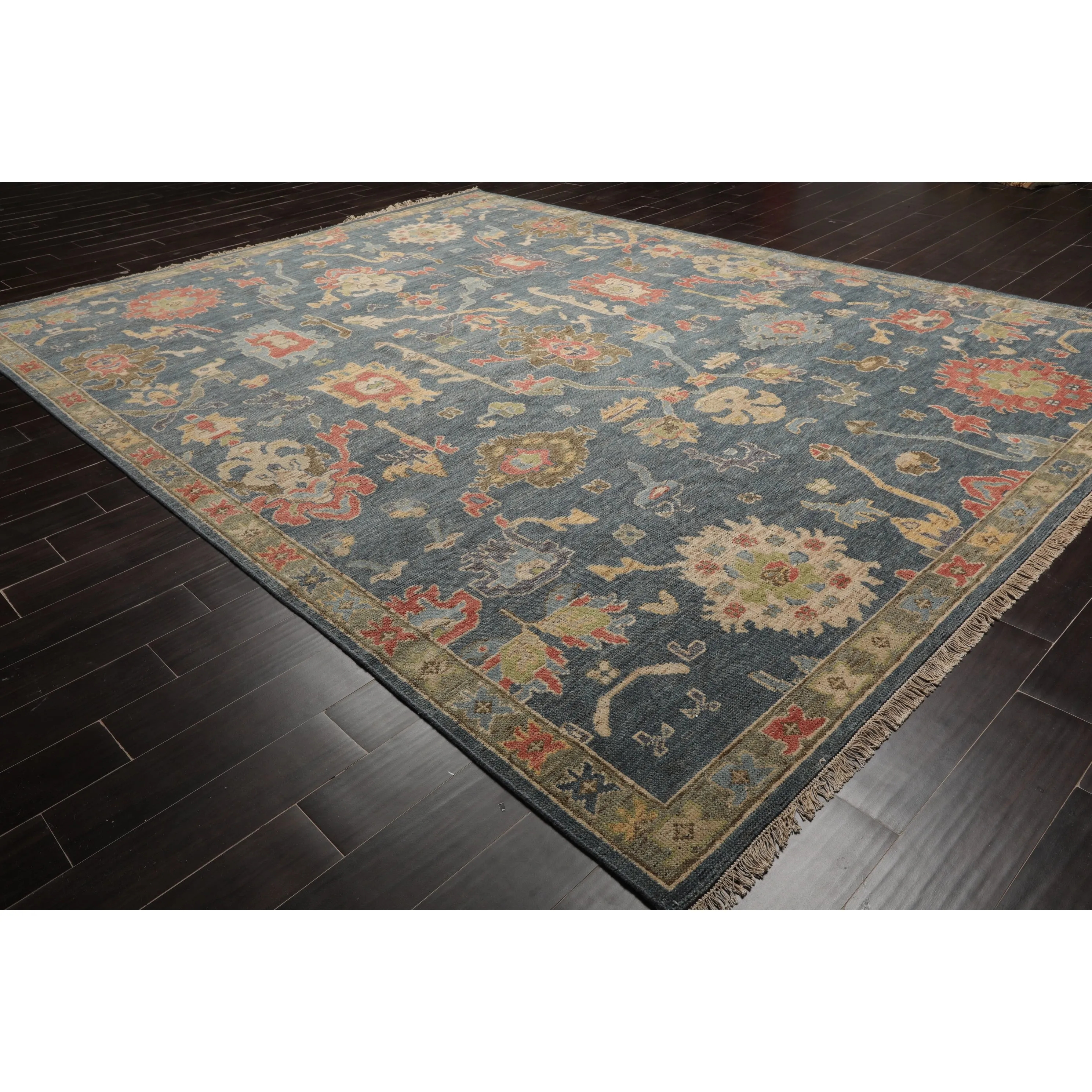 Hand Knotted Blue.Gray Oushak Wool Traditional Oriental Area Rug