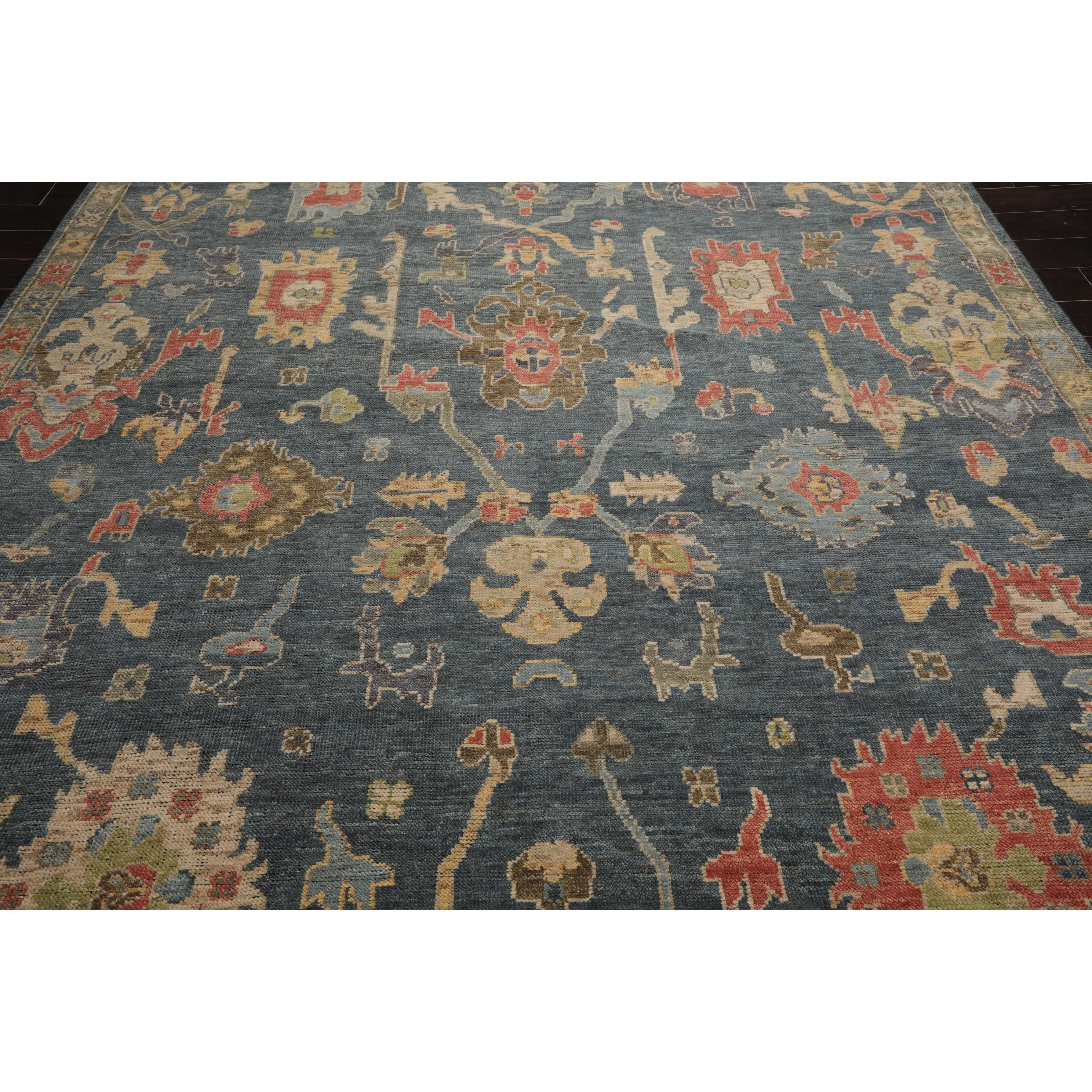 Hand Knotted Blue.Gray Oushak Wool Traditional Oriental Area Rug