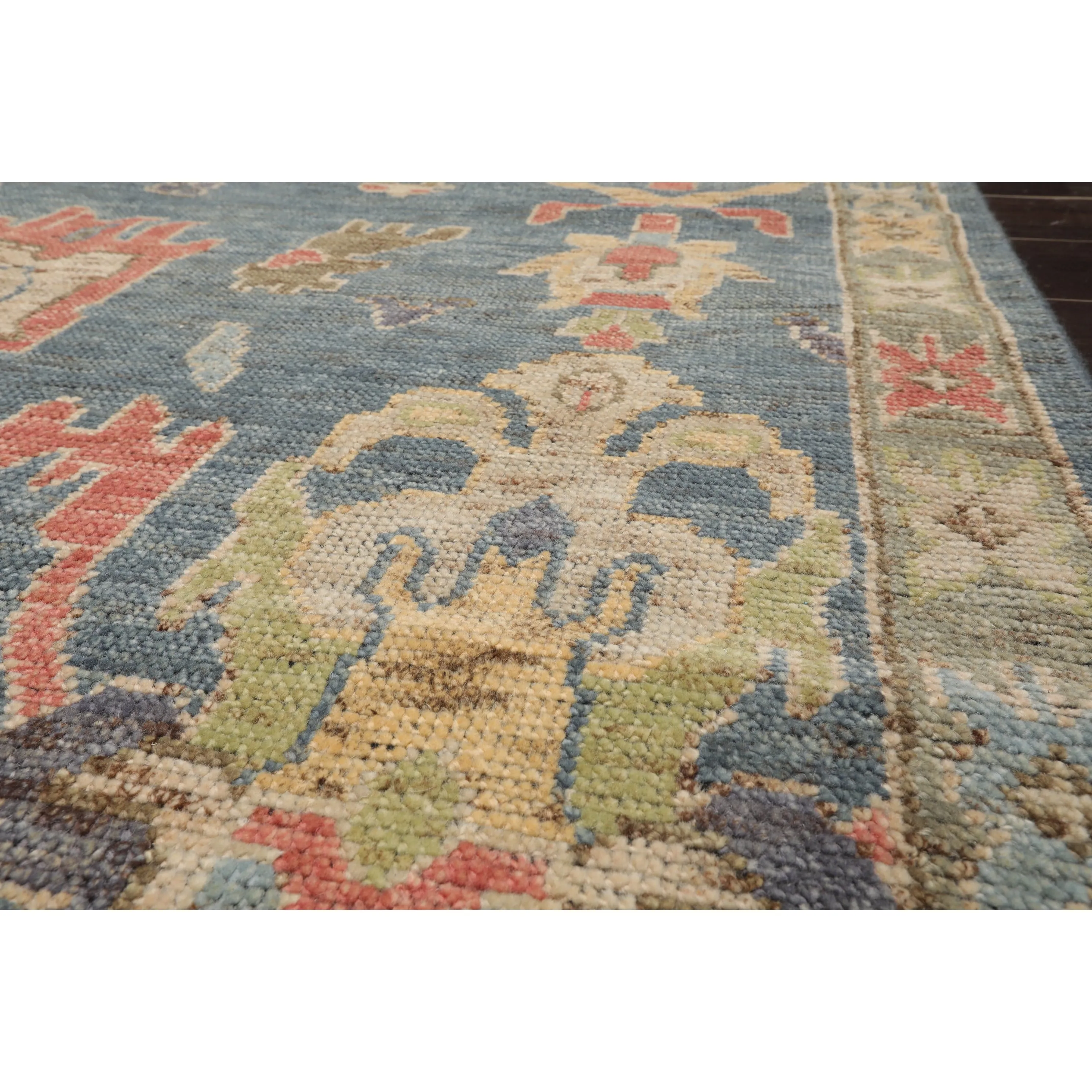 Hand Knotted Blue.Gray Oushak Wool Traditional Oriental Area Rug