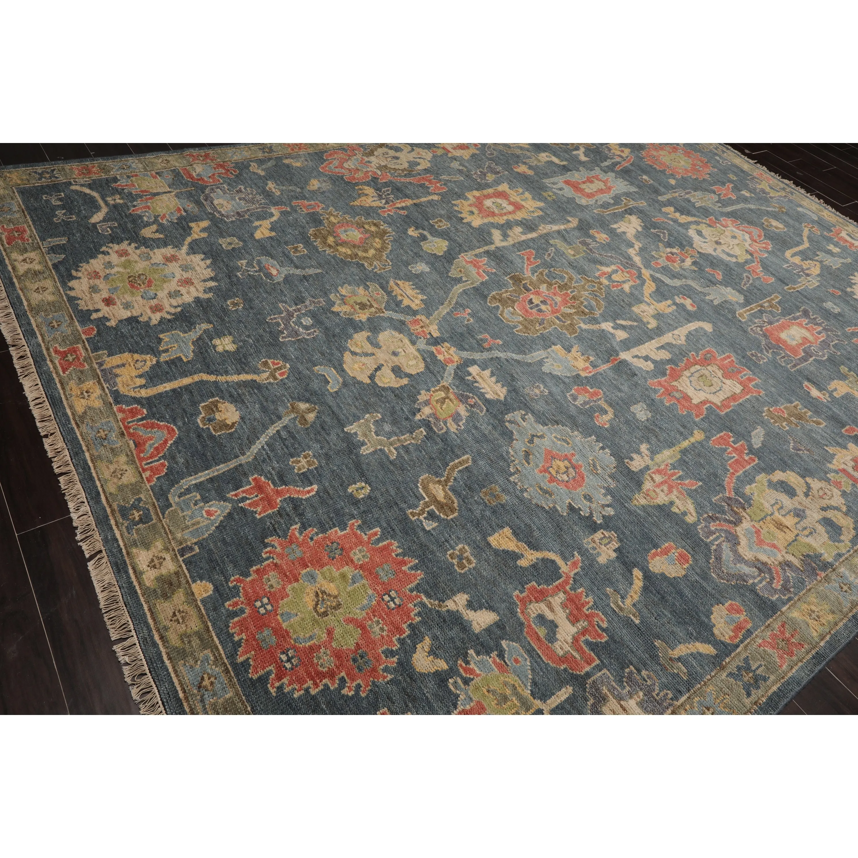 Hand Knotted Blue.Gray Oushak Wool Traditional Oriental Area Rug