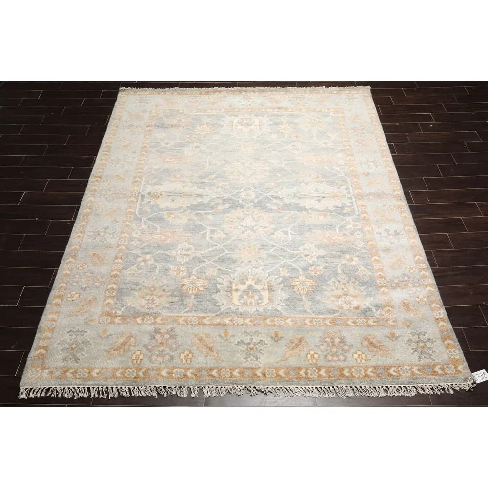 Hand Knotted Oushak Gray Oriental Wool Transitional Oriental Area Rug