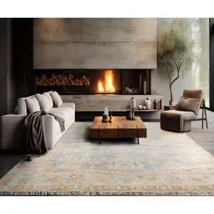 Hand Knotted Oushak Gray Oriental Wool Transitional Oriental Area Rug