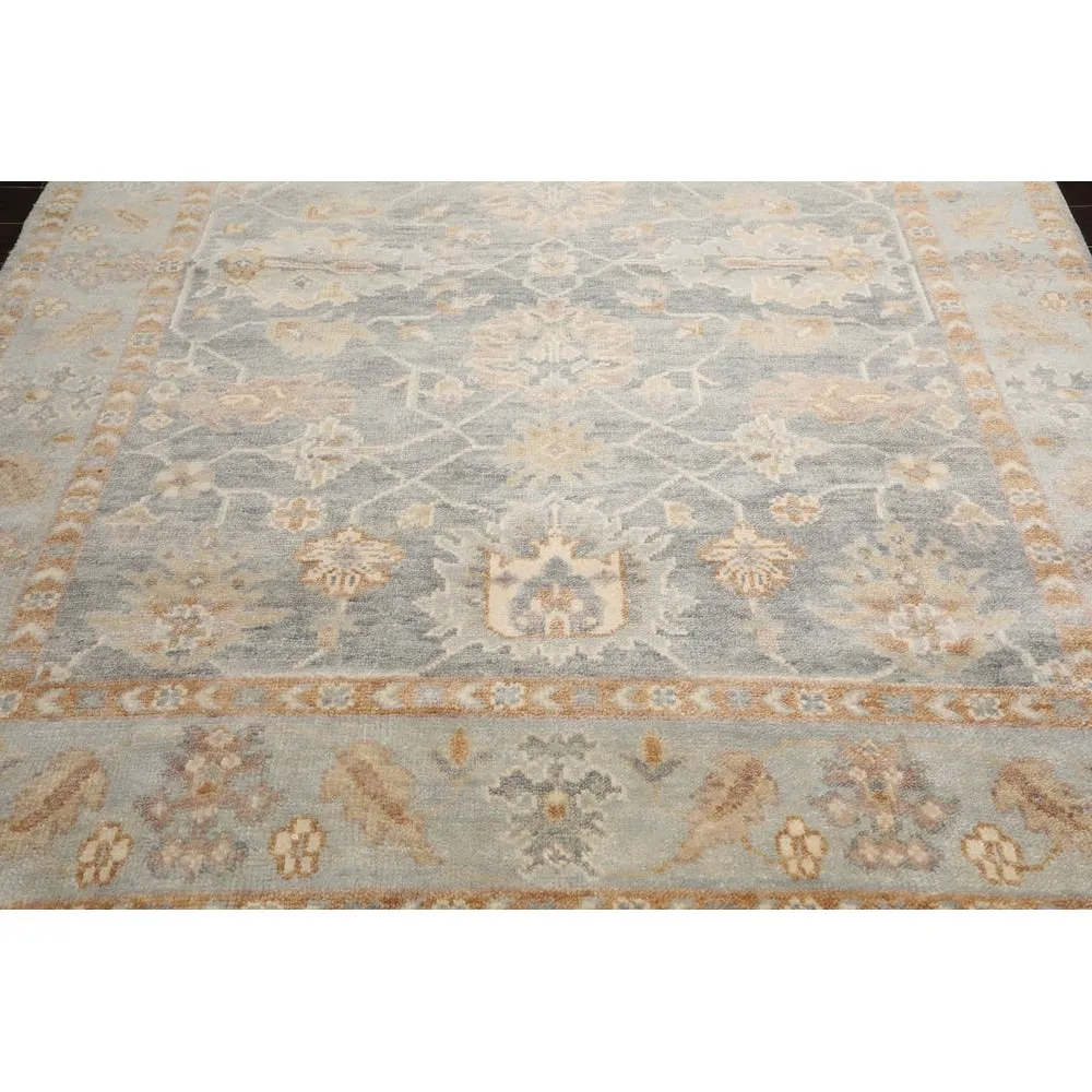 Hand Knotted Oushak Gray Oriental Wool Transitional Oriental Area Rug