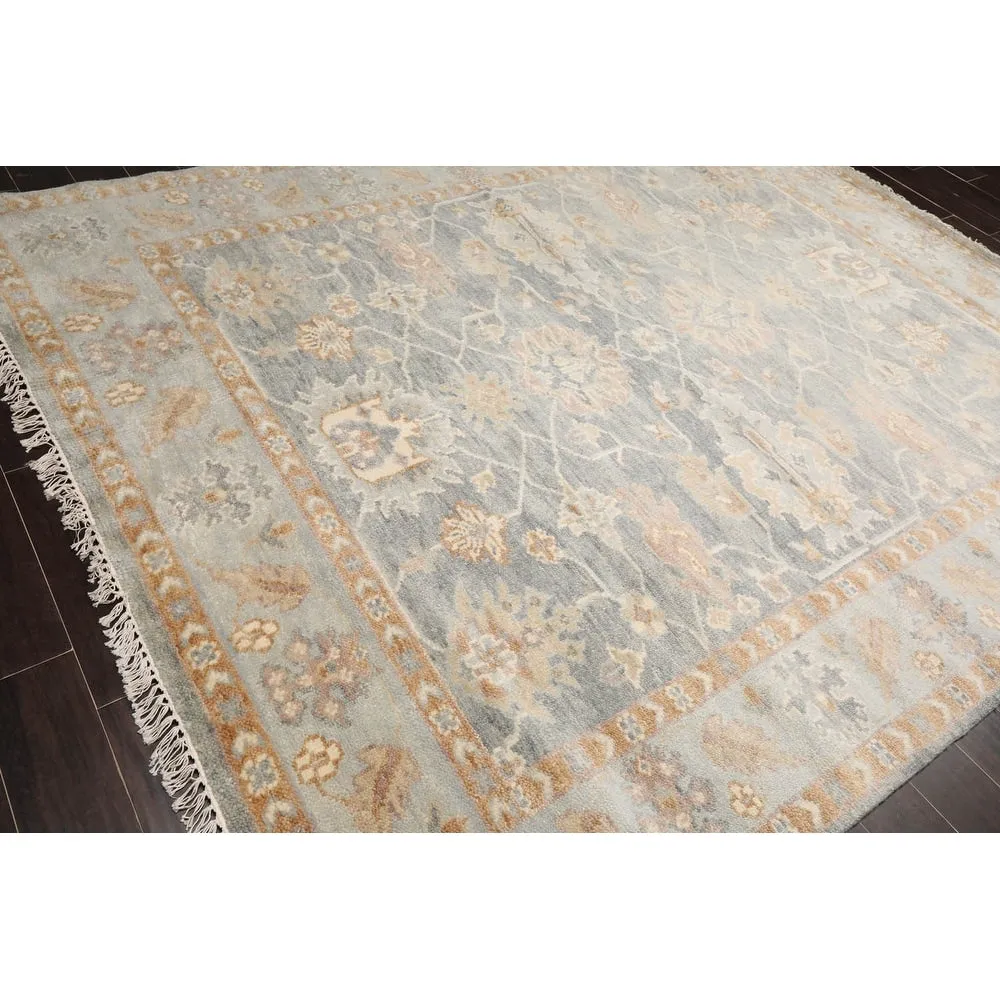 Hand Knotted Oushak Gray Oriental Wool Transitional Oriental Area Rug