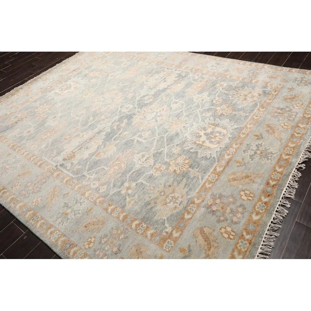 Hand Knotted Oushak Gray Oriental Wool Transitional Oriental Area Rug