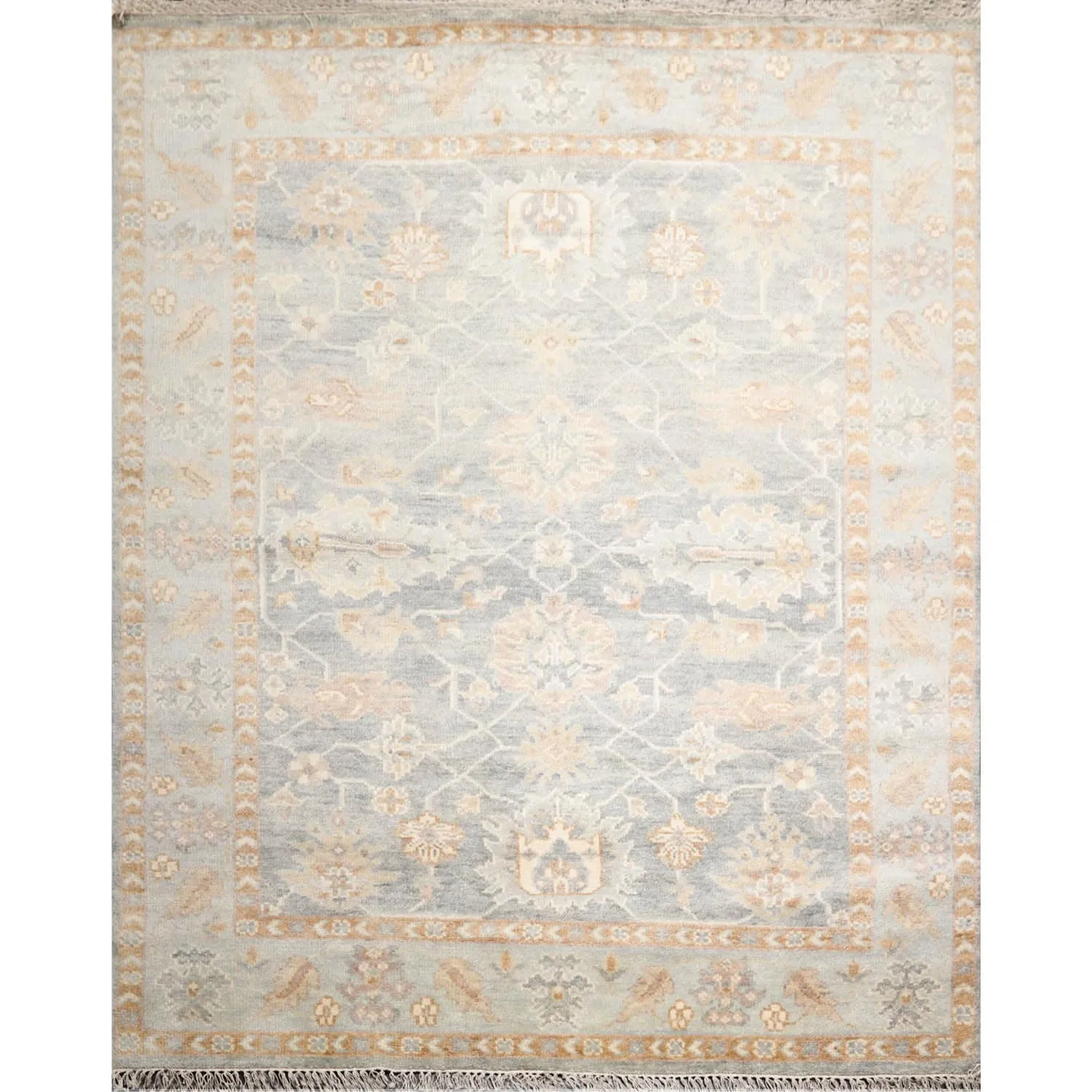 Hand Knotted Oushak Gray Oriental Wool Transitional Oriental Area Rug