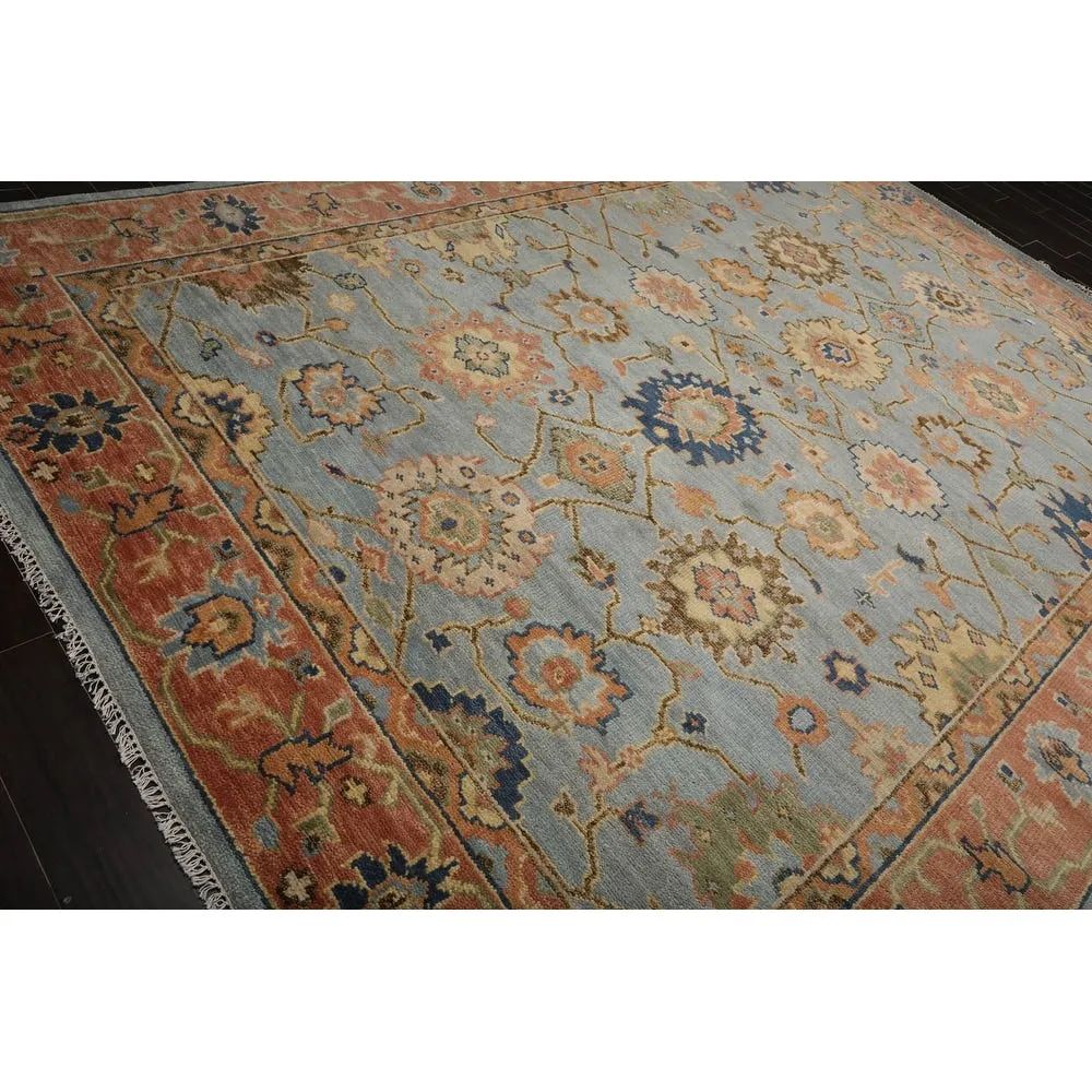 Hand Knotted Turkish Oushak Blue Persian Wool Oriental Area Rug 9x12