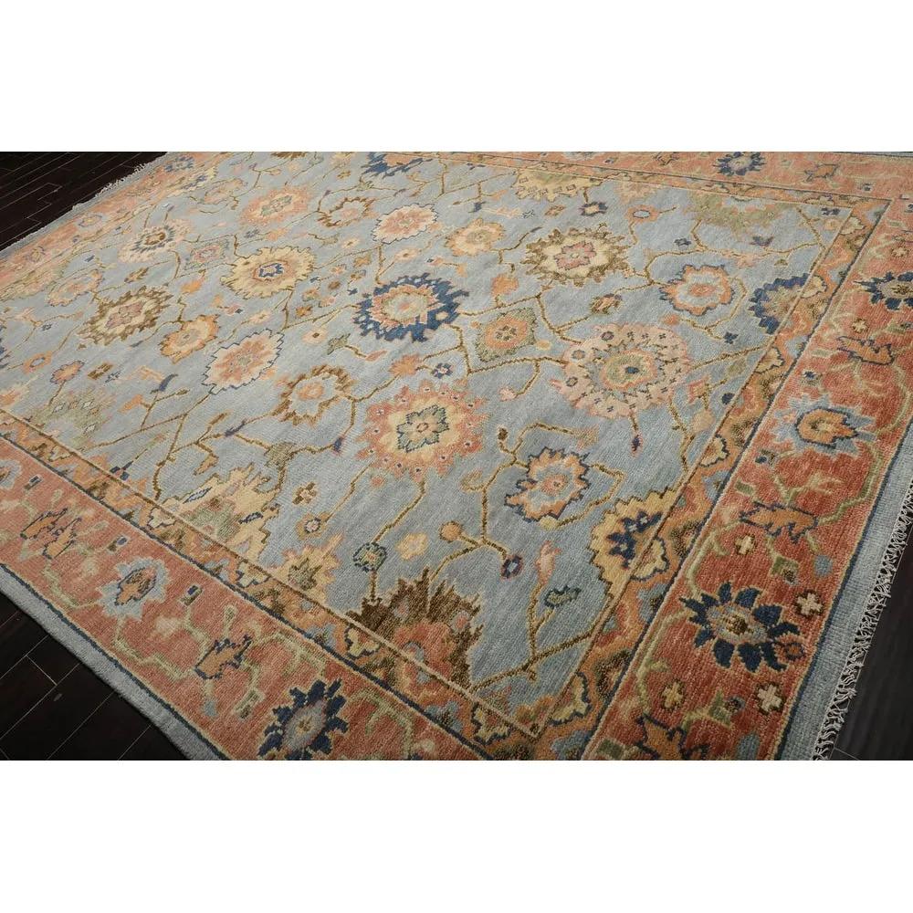 Hand Knotted Turkish Oushak Blue Persian Wool Oriental Area Rug 9x12