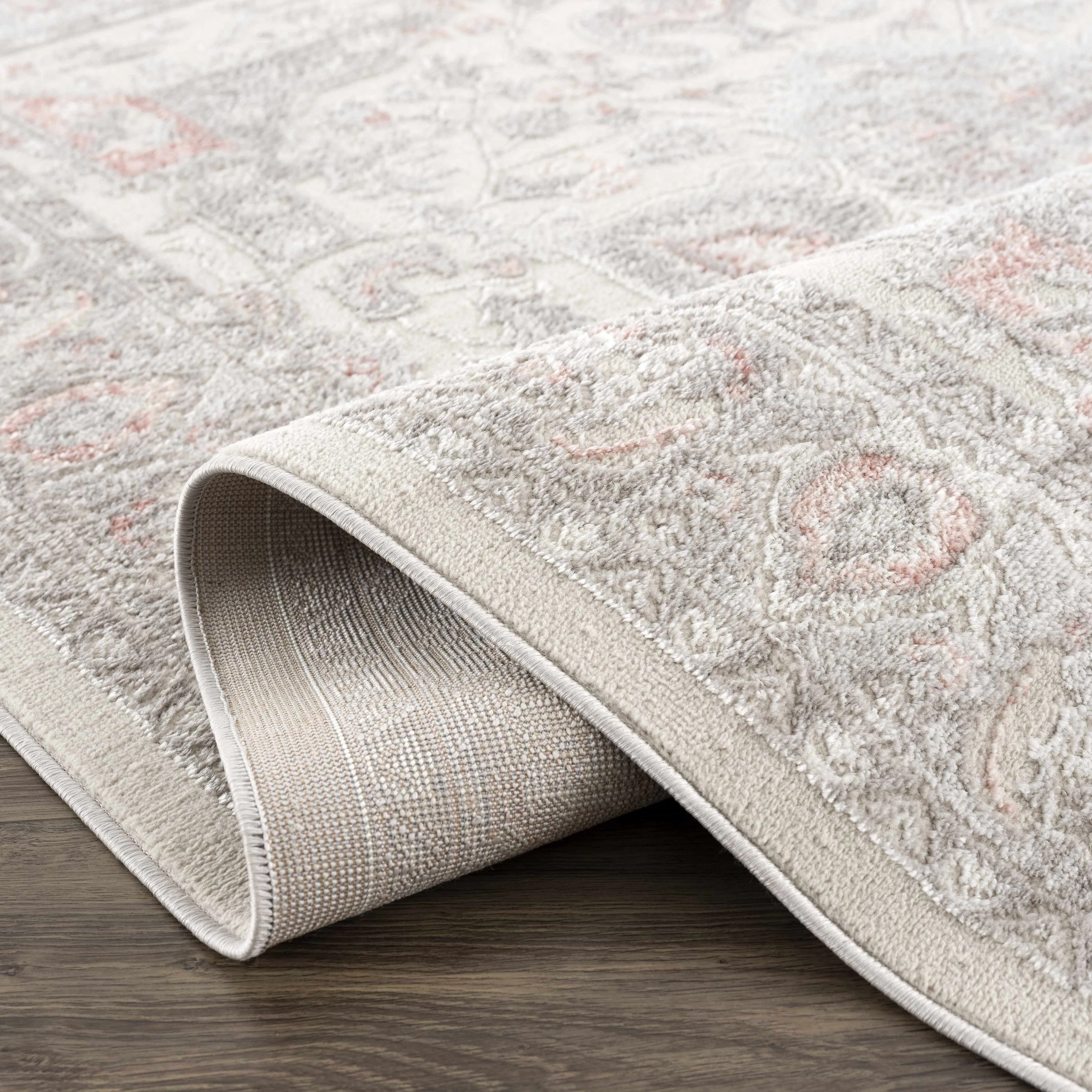 Hauteloom Calum Living Room. Bedroom Area Rug - Farmhouse - High Pile - Pink.Gray - 7'9 x 9'6