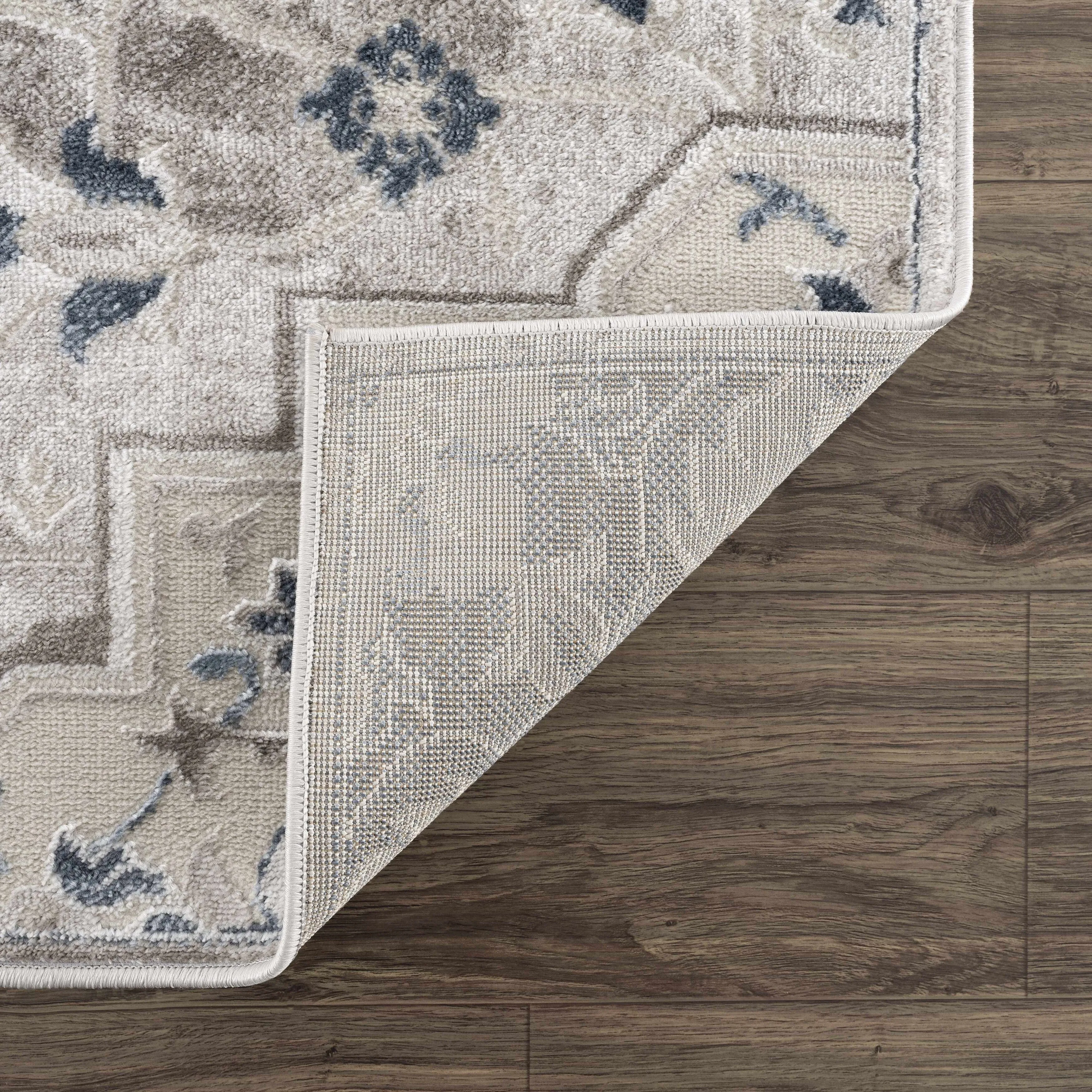 Hauteloom Calum Living Room. Bedroom Area Rug - Farmhouse - High Pile - Pink.Gray - 7'9 x 9'6