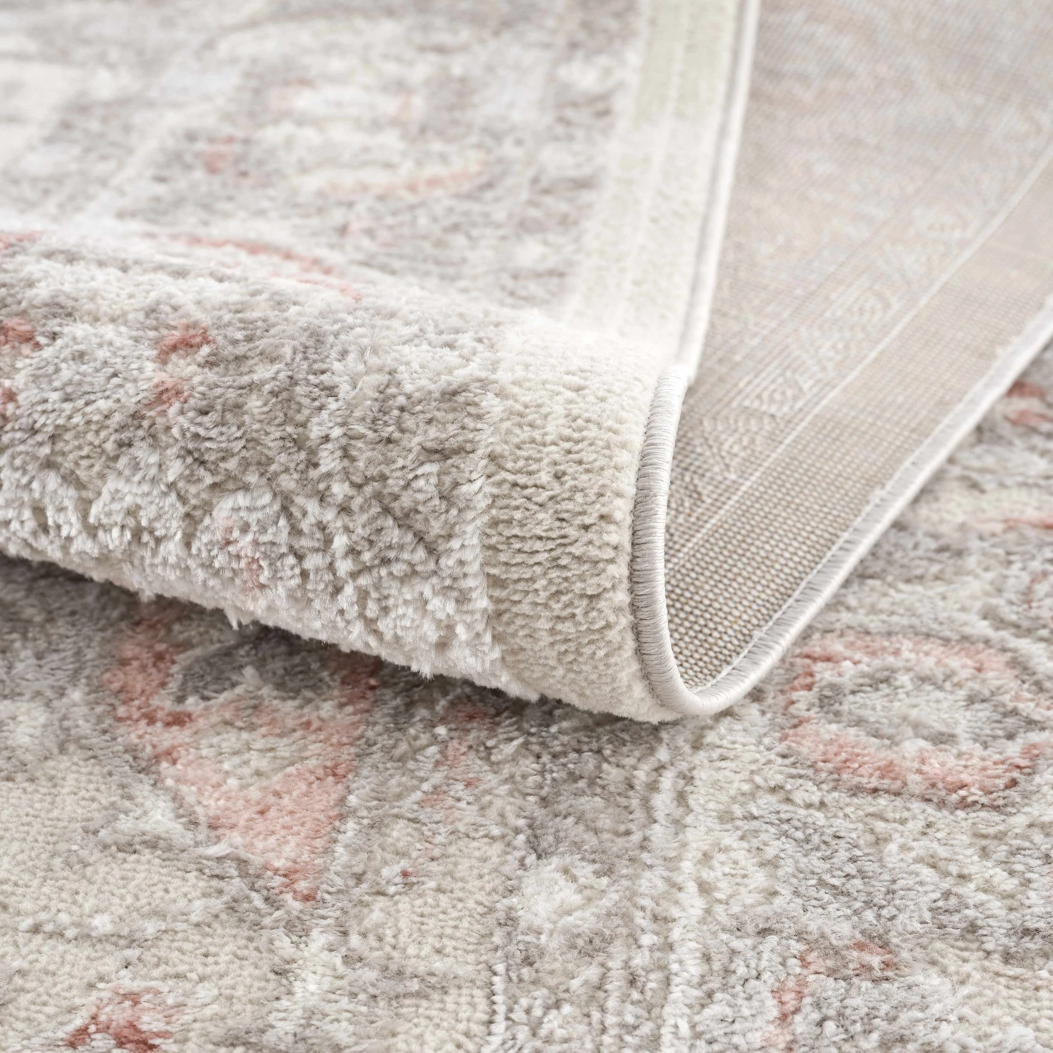 Hauteloom Calum Living Room. Bedroom Area Rug - Farmhouse - High Pile - Pink.Gray - 7'9 x 9'6