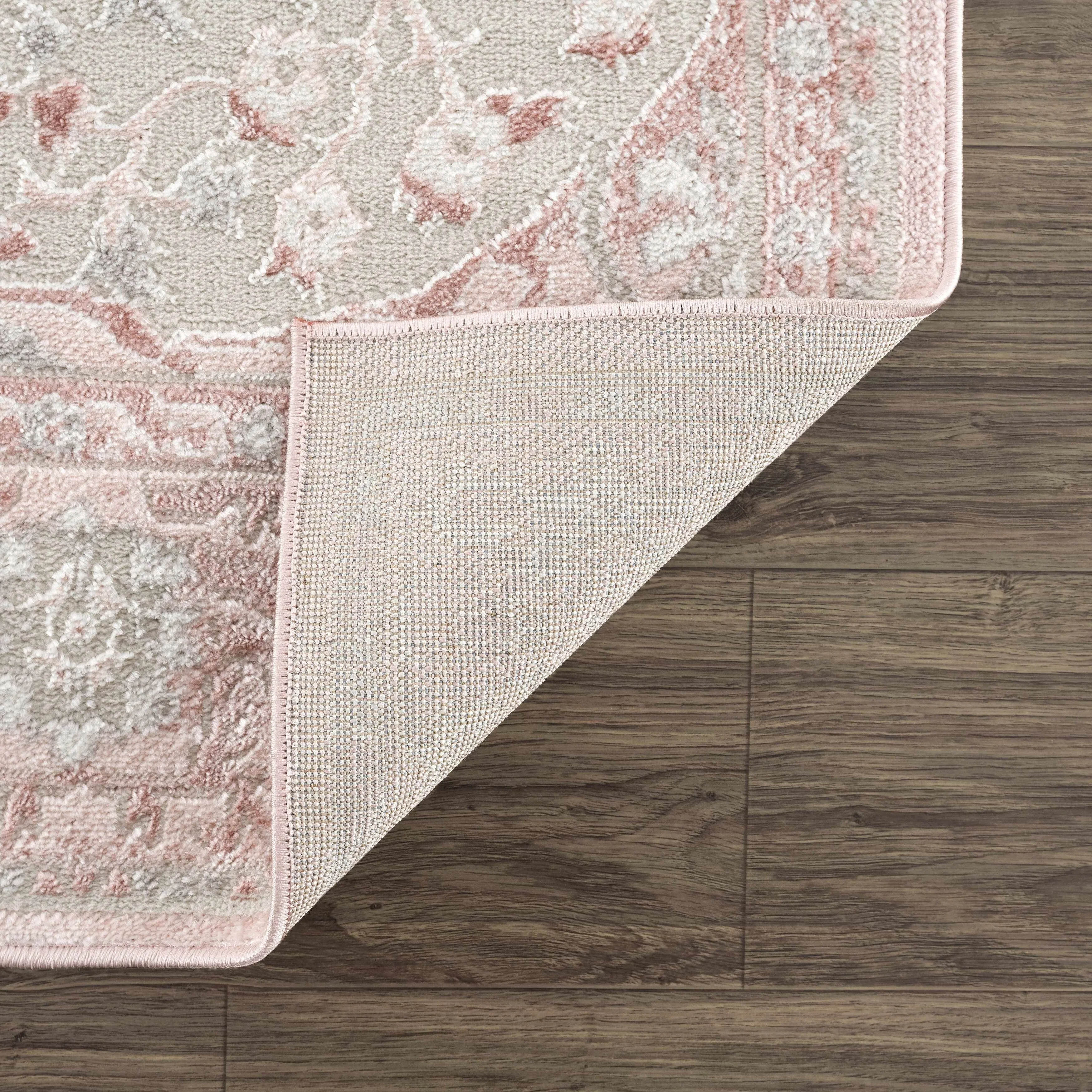 Hauteloom Calum Living Room. Bedroom Area Rug - Farmhouse - High Pile - Pink.Gray - 7'9 x 9'6
