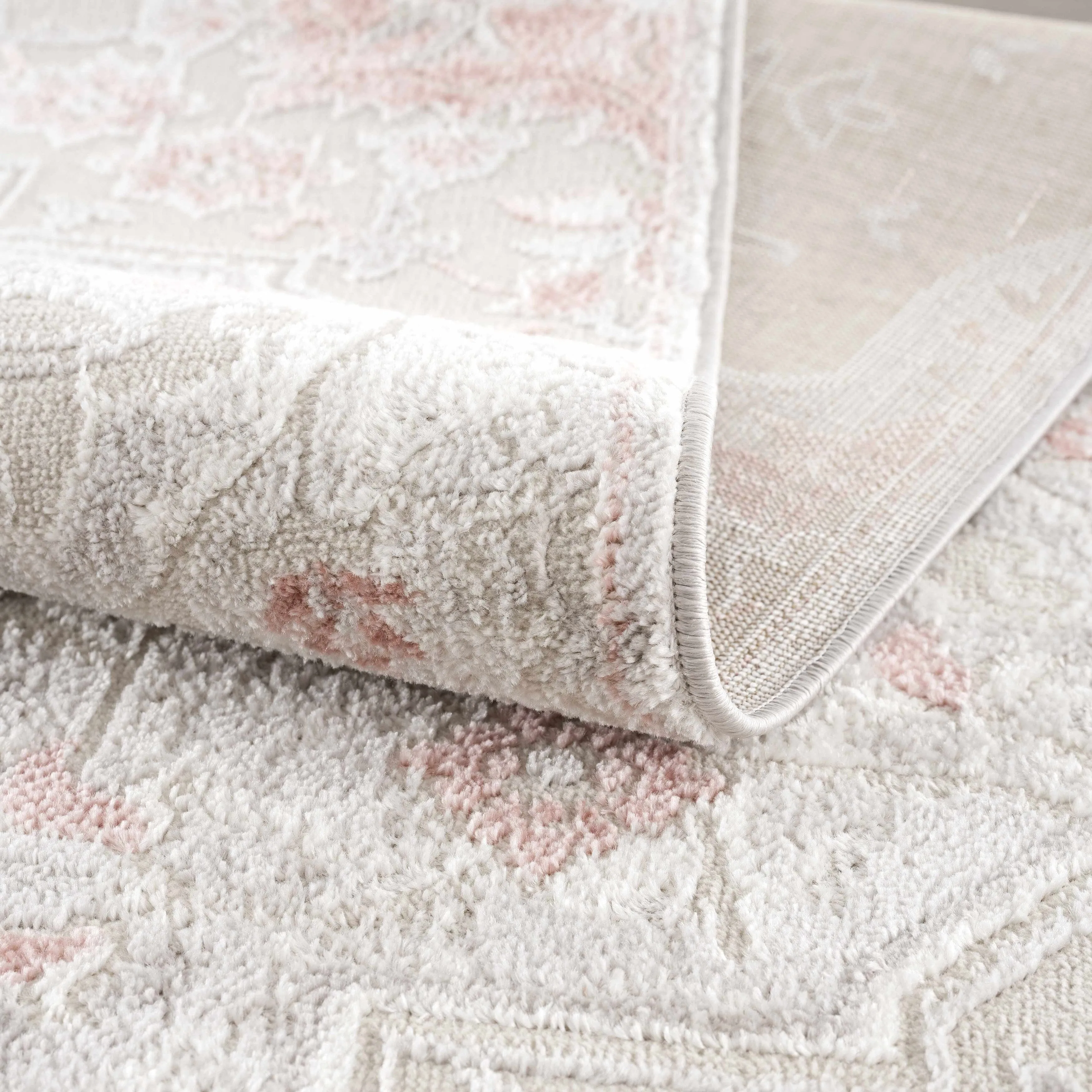 Hauteloom Calum Living Room. Bedroom Area Rug - Farmhouse - High Pile - Pink.Gray - 7'9 x 9'6