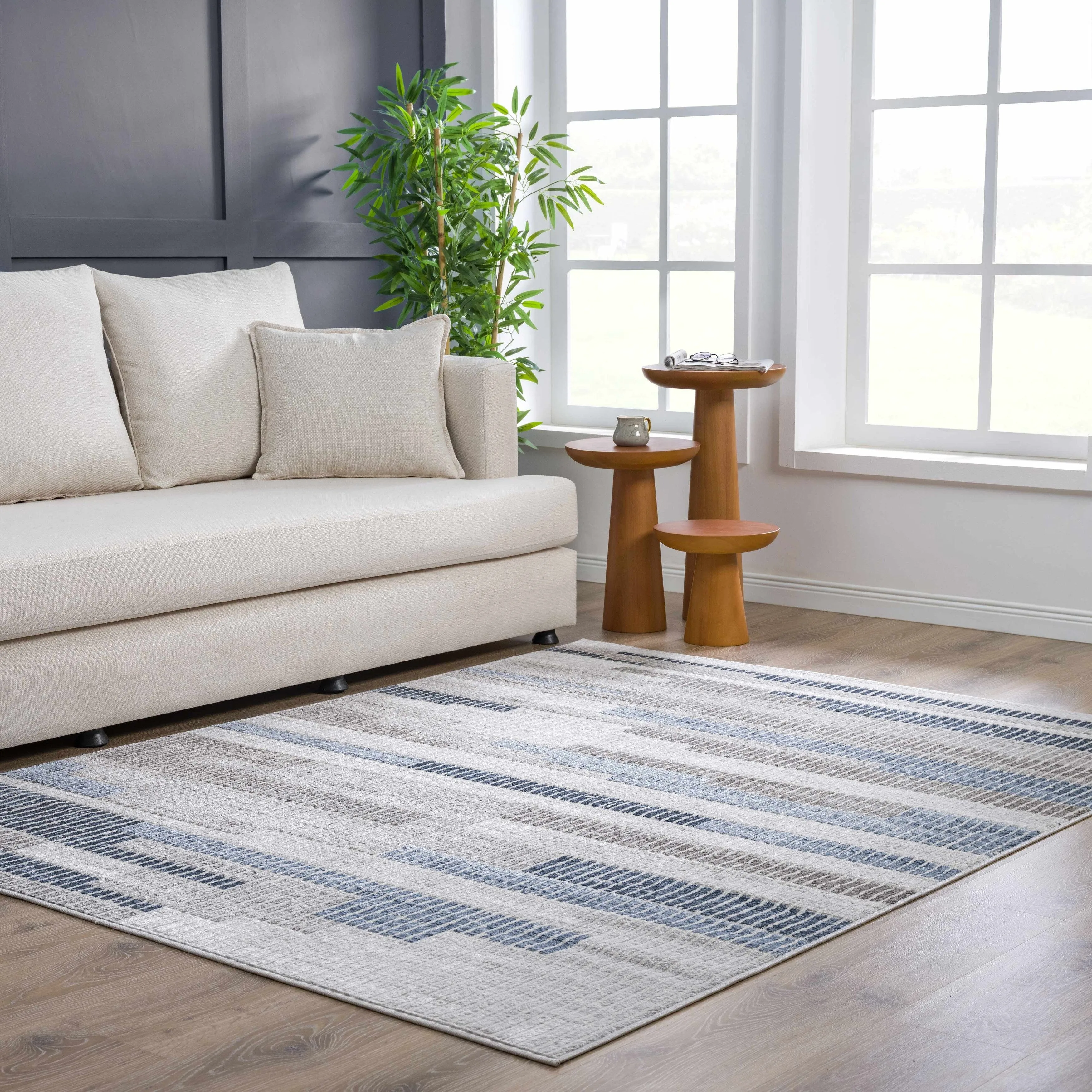 Hauteloom Calum Living Room. Bedroom Area Rug - Farmhouse - High Pile - Pink.Gray - 7'9 x 9'6