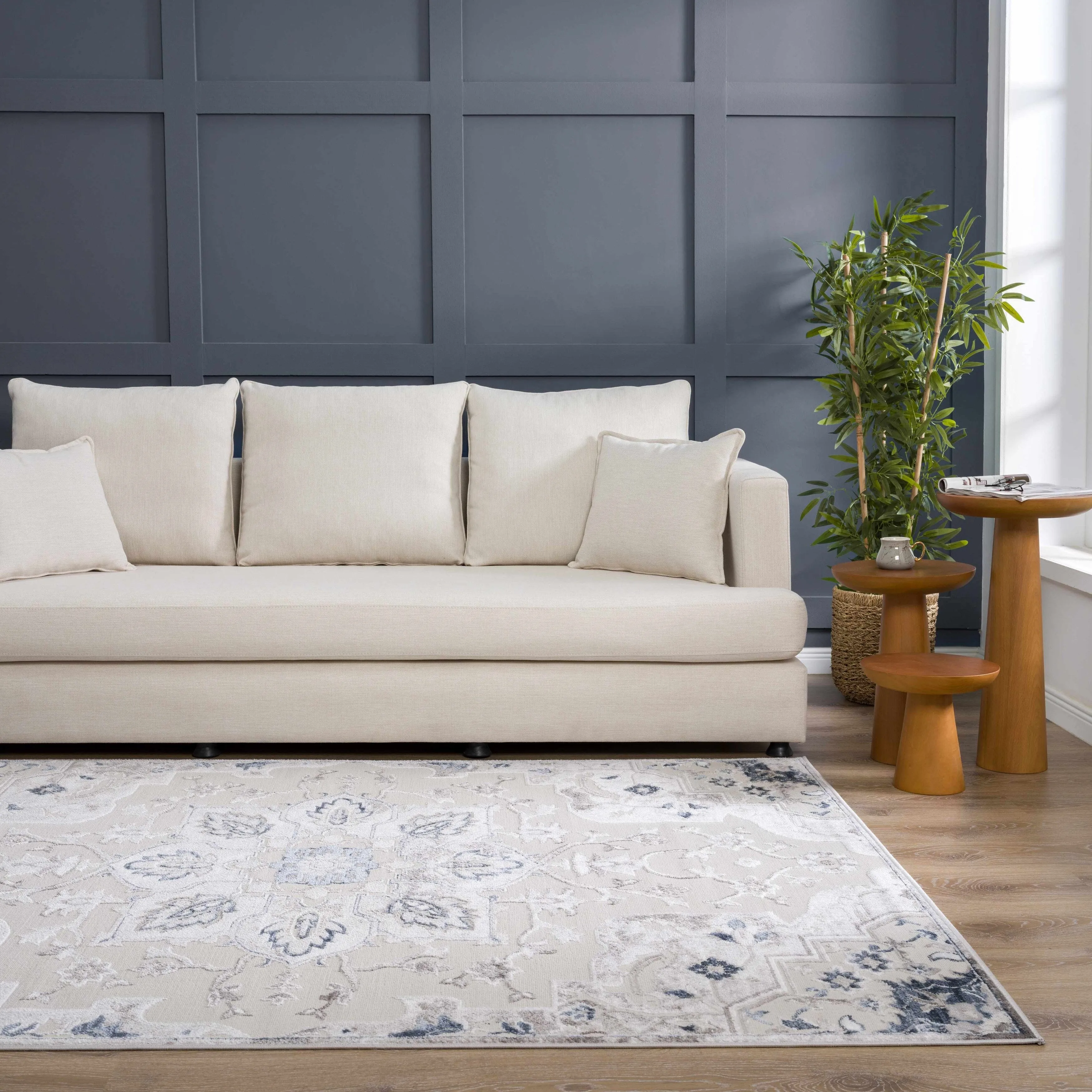 Hauteloom Calum Living Room. Bedroom Area Rug - Farmhouse - High Pile - Pink.Gray - 7'9 x 9'6