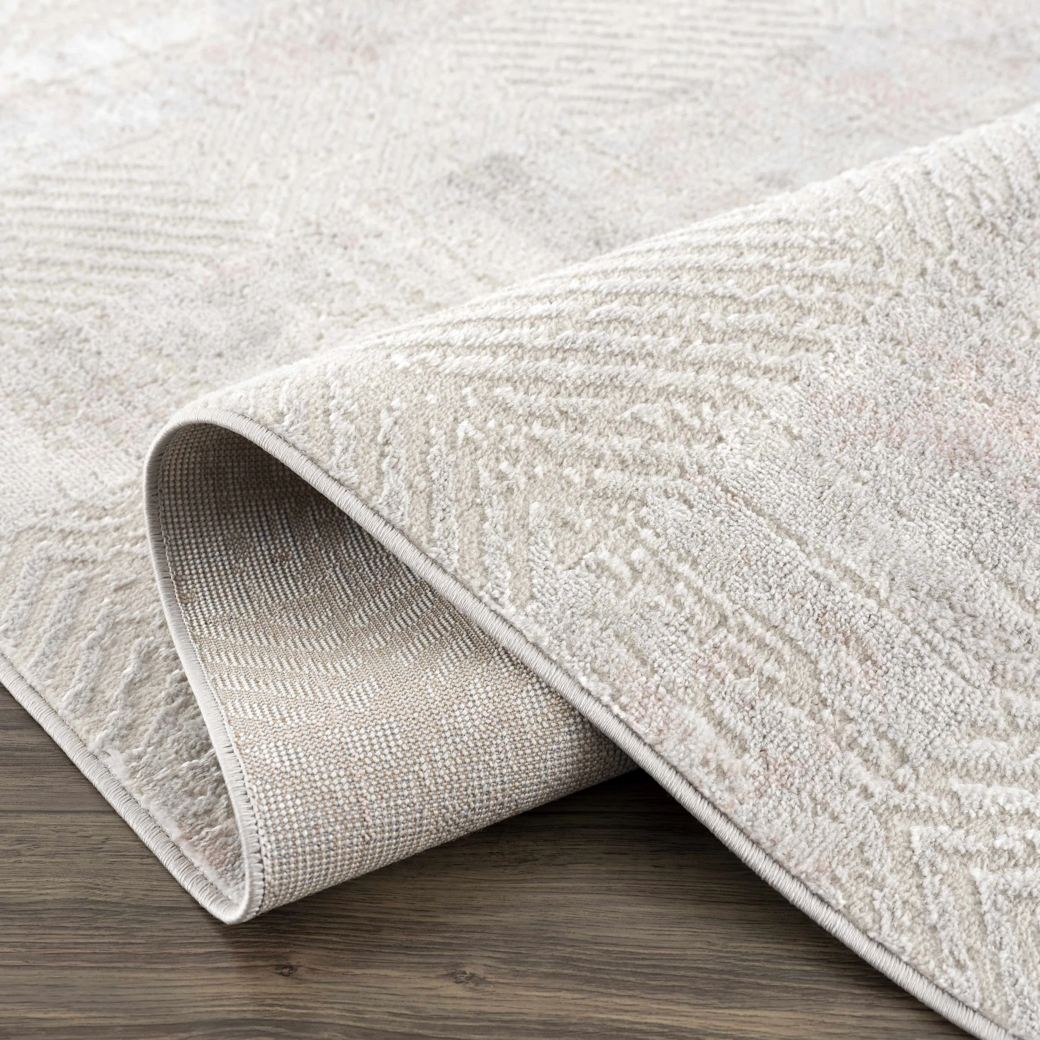 Hauteloom Calum Living Room. Bedroom Area Rug - Farmhouse - High Pile - Pink.Gray - 7'9 x 9'6