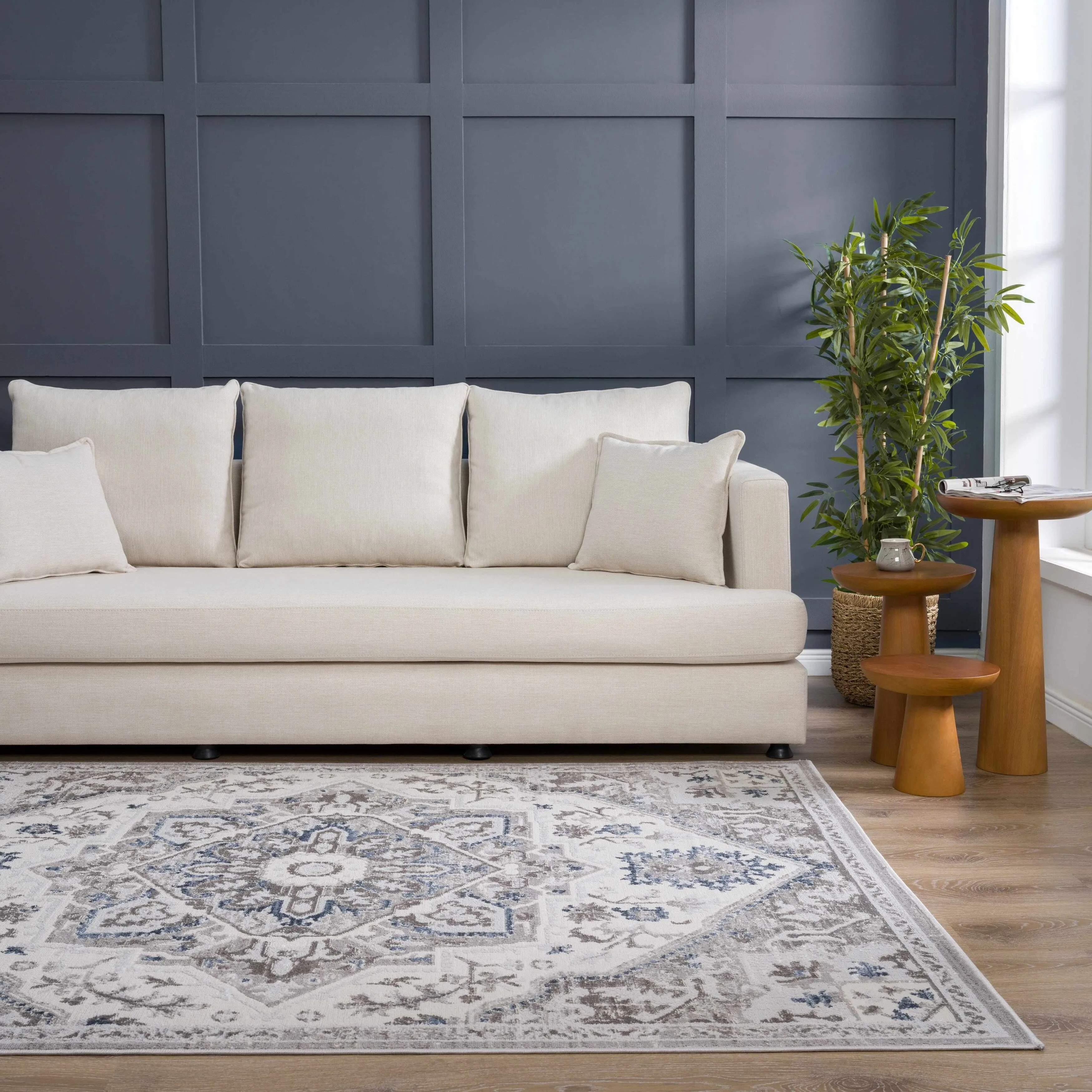Hauteloom Calum Living Room. Bedroom Area Rug - Farmhouse - High Pile - Pink.Gray - 7'9 x 9'6