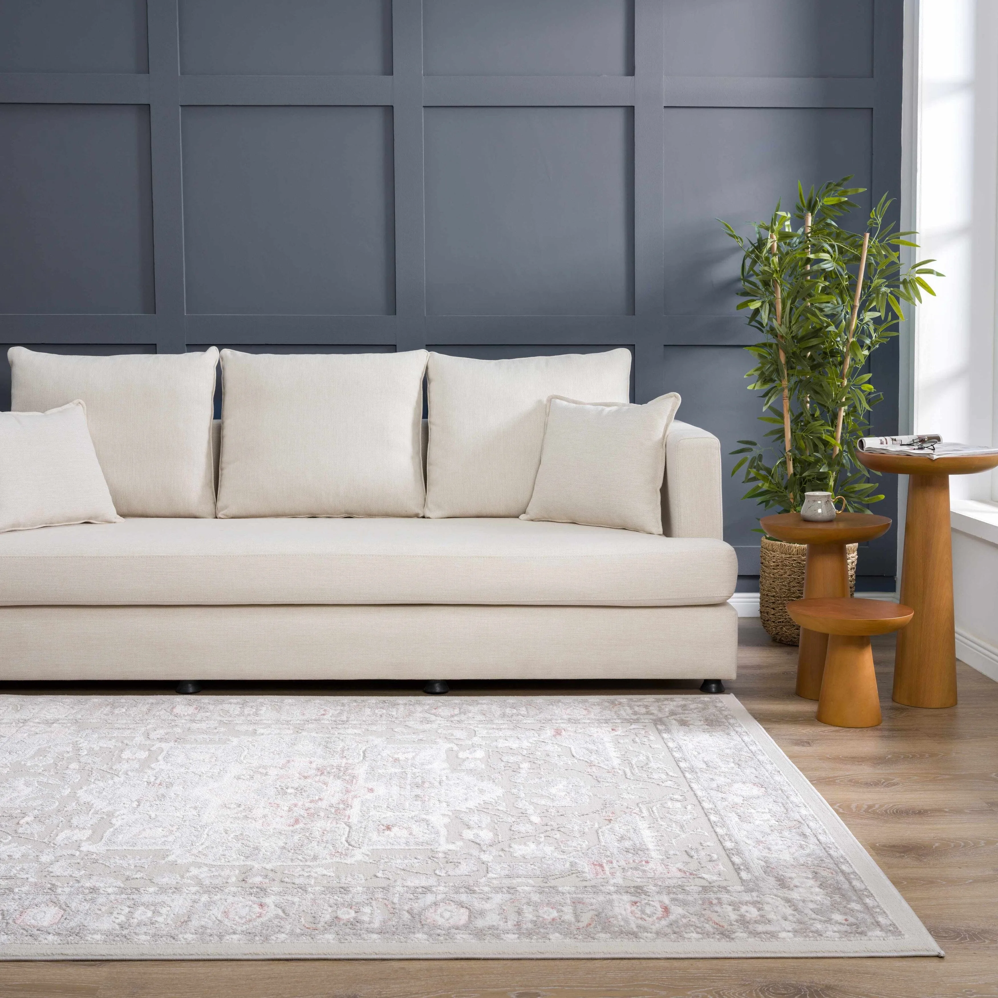 Hauteloom Calum Living Room. Bedroom Area Rug - Farmhouse - High Pile - Pink.Gray - 7'9 x 9'6
