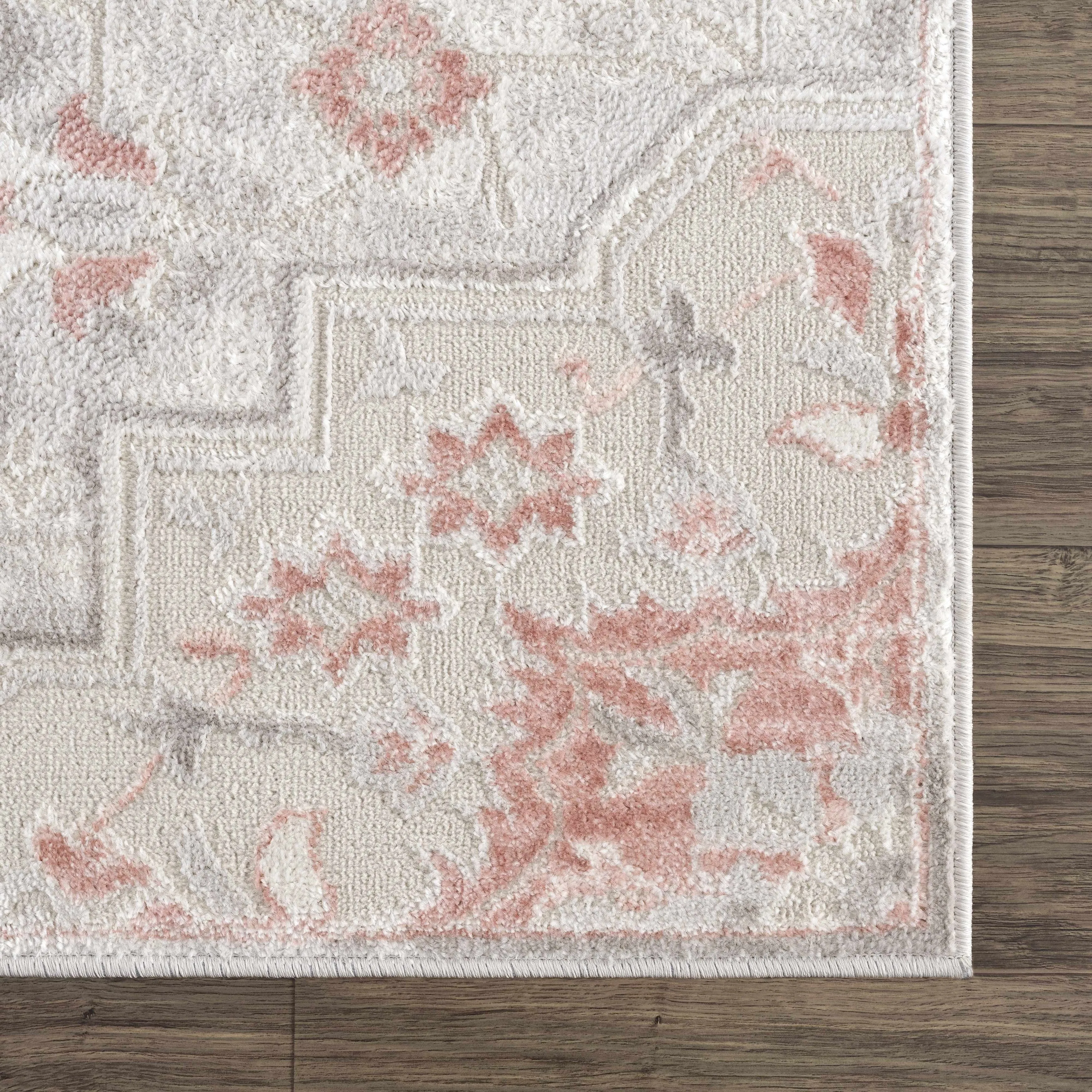 Hauteloom Calum Living Room. Bedroom Area Rug - Farmhouse - High Pile - Pink.Gray - 7'9 x 9'6