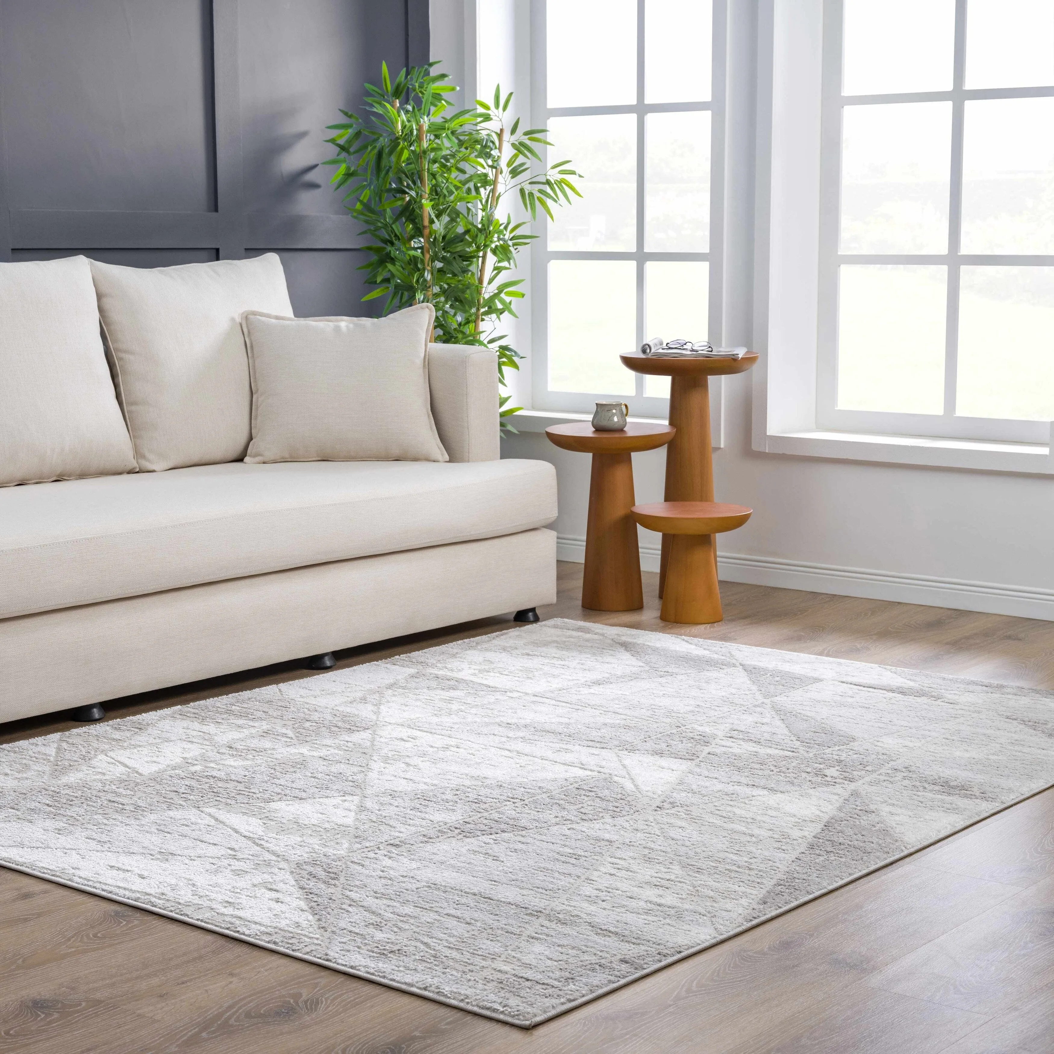 Hauteloom Calum Living Room. Bedroom Area Rug - Farmhouse - High Pile - Pink.Gray - 7'9 x 9'6