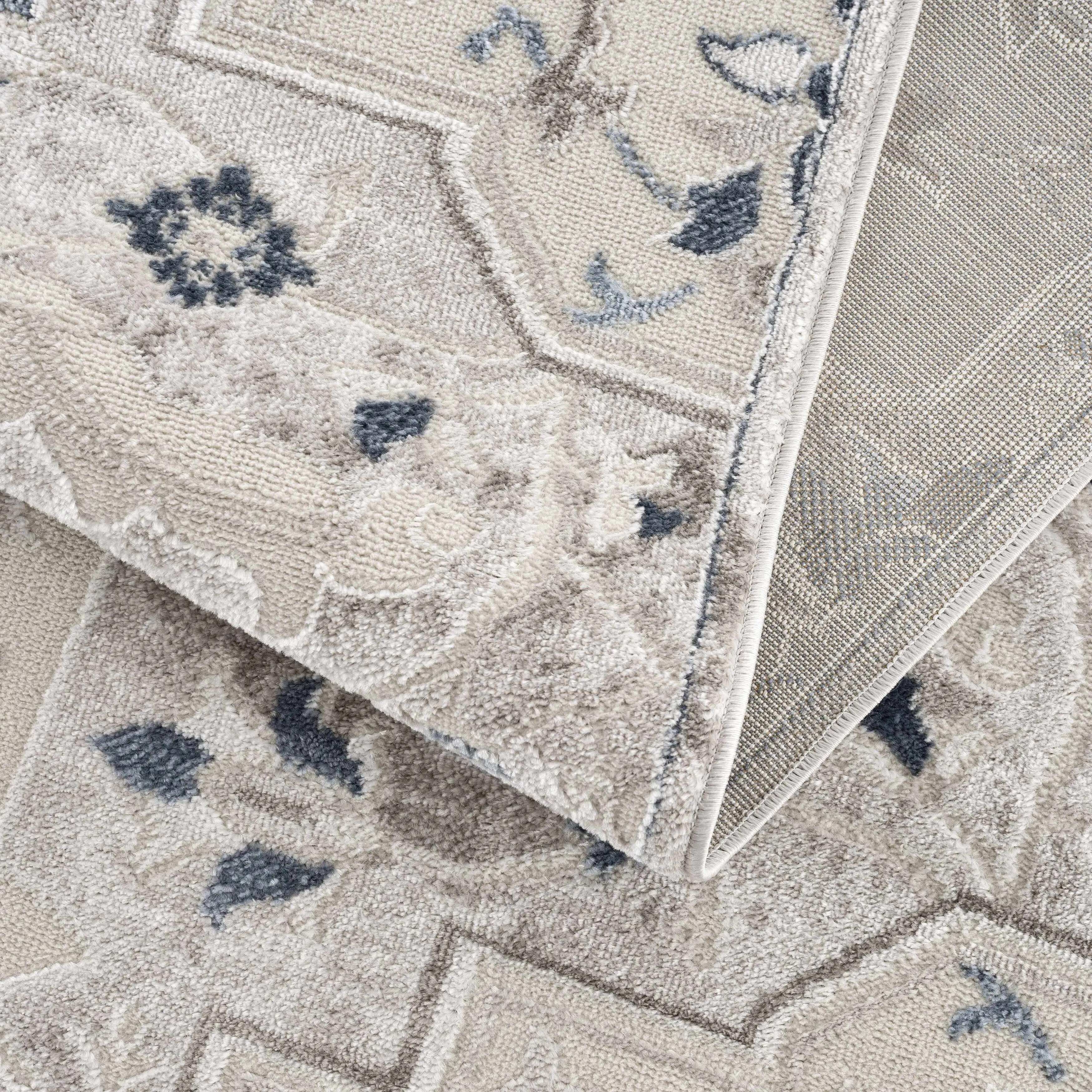 Hauteloom Calum Living Room. Bedroom Area Rug - Farmhouse - High Pile - Pink.Gray - 7'9 x 9'6