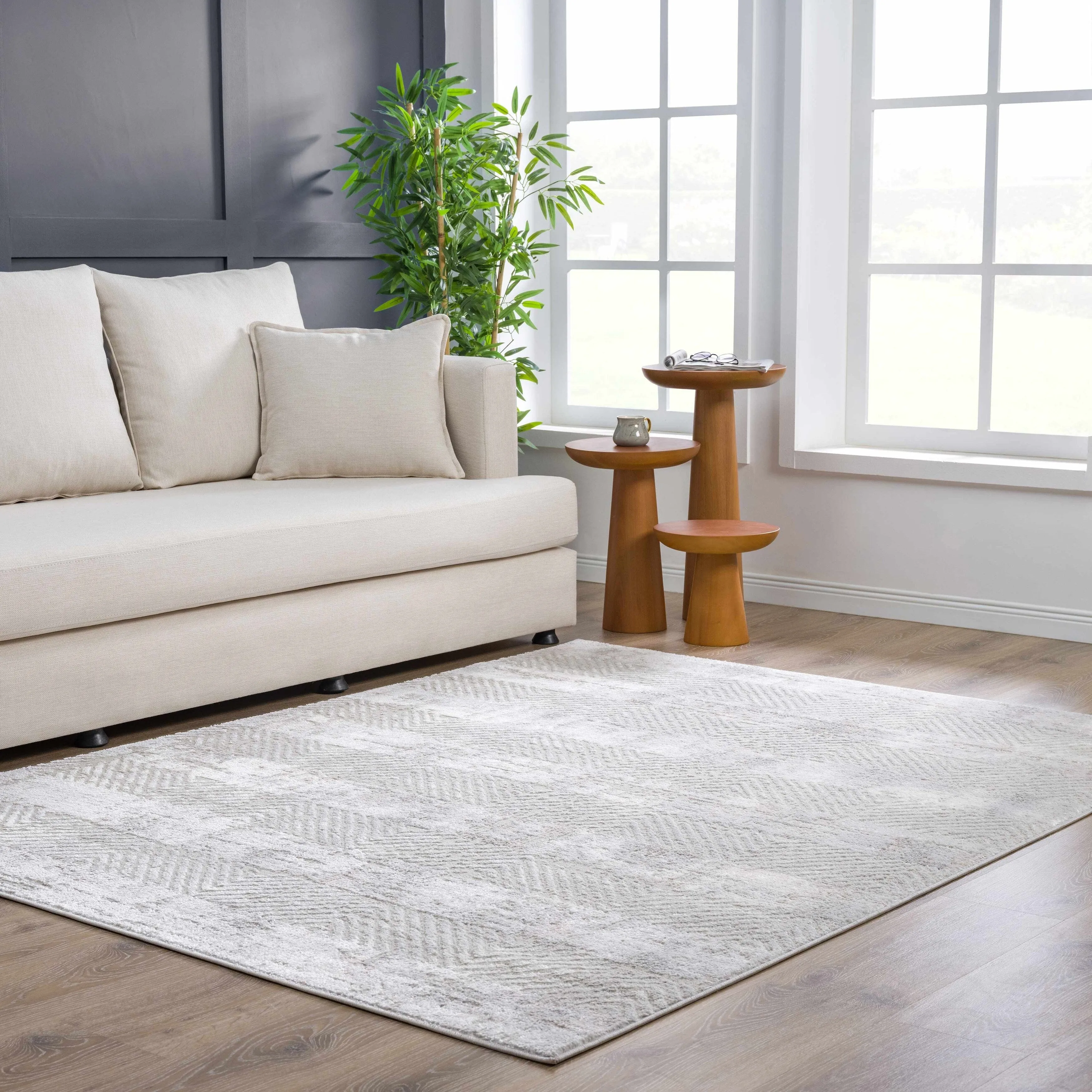 Hauteloom Calum Living Room. Bedroom Area Rug - Farmhouse - High Pile - Pink.Gray - 7'9 x 9'6