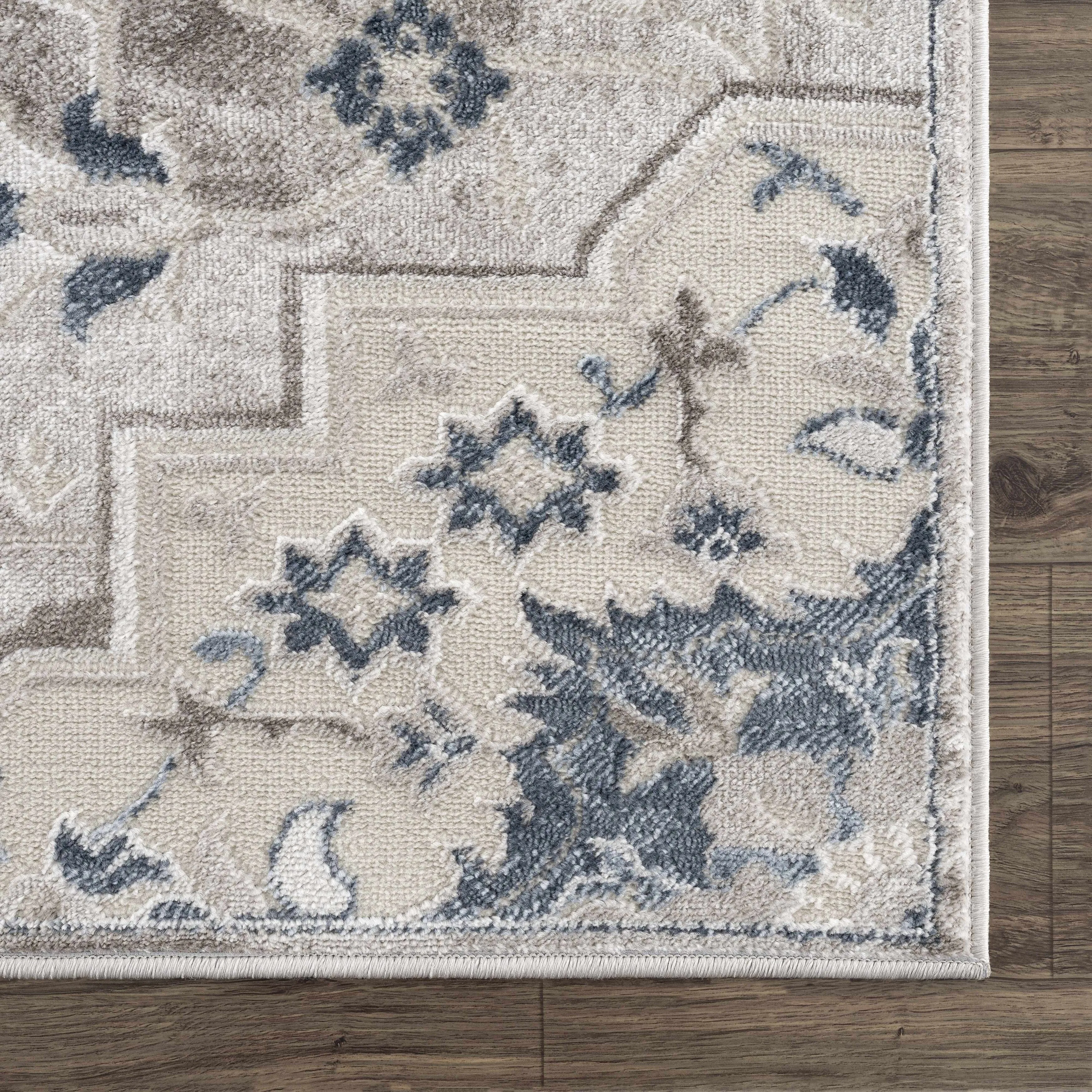Hauteloom Calum Living Room. Bedroom Area Rug - Farmhouse - High Pile - Pink.Gray - 7'9 x 9'6