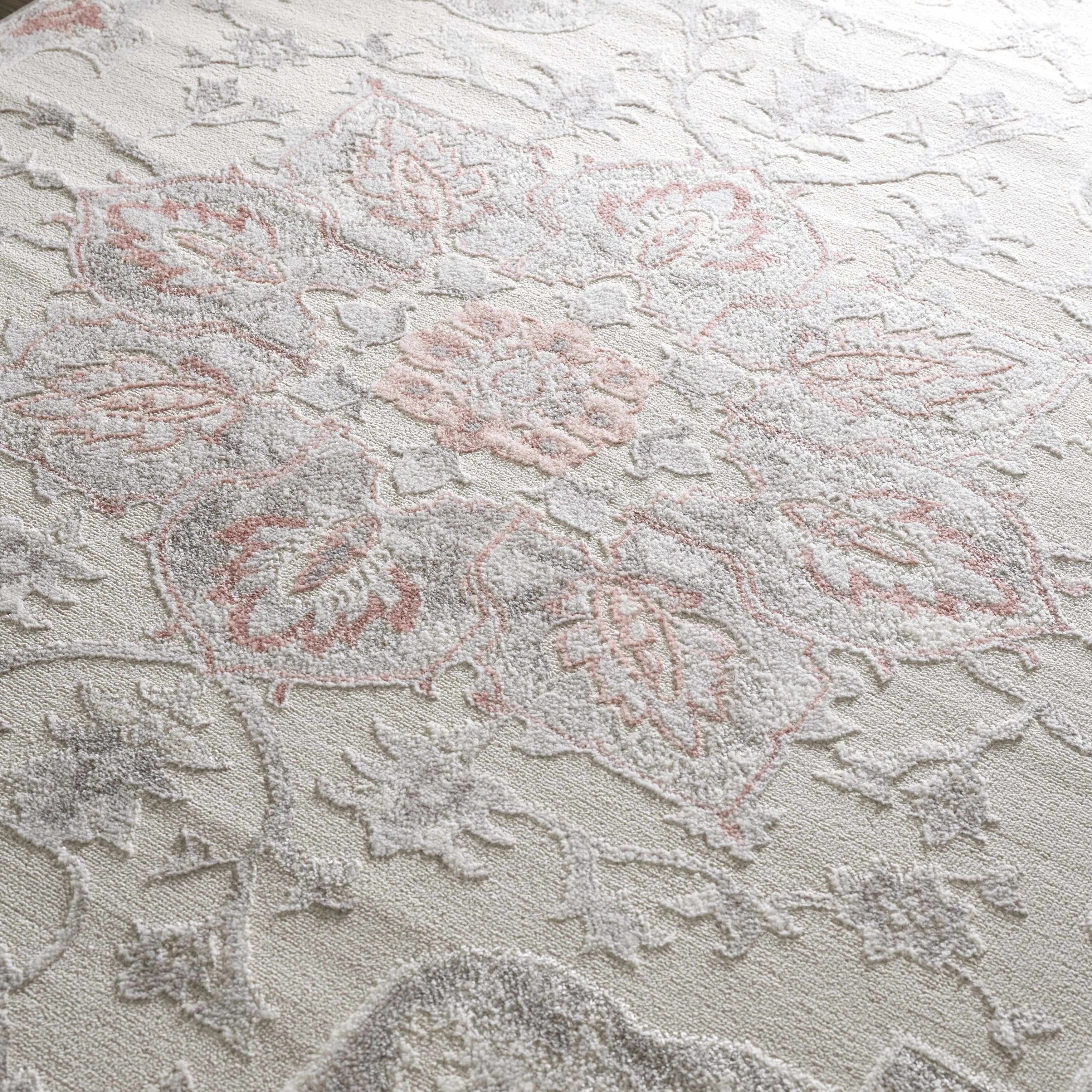 Hauteloom Calum Living Room. Bedroom Area Rug - Farmhouse - High Pile - Pink.Gray - 7'9 x 9'6