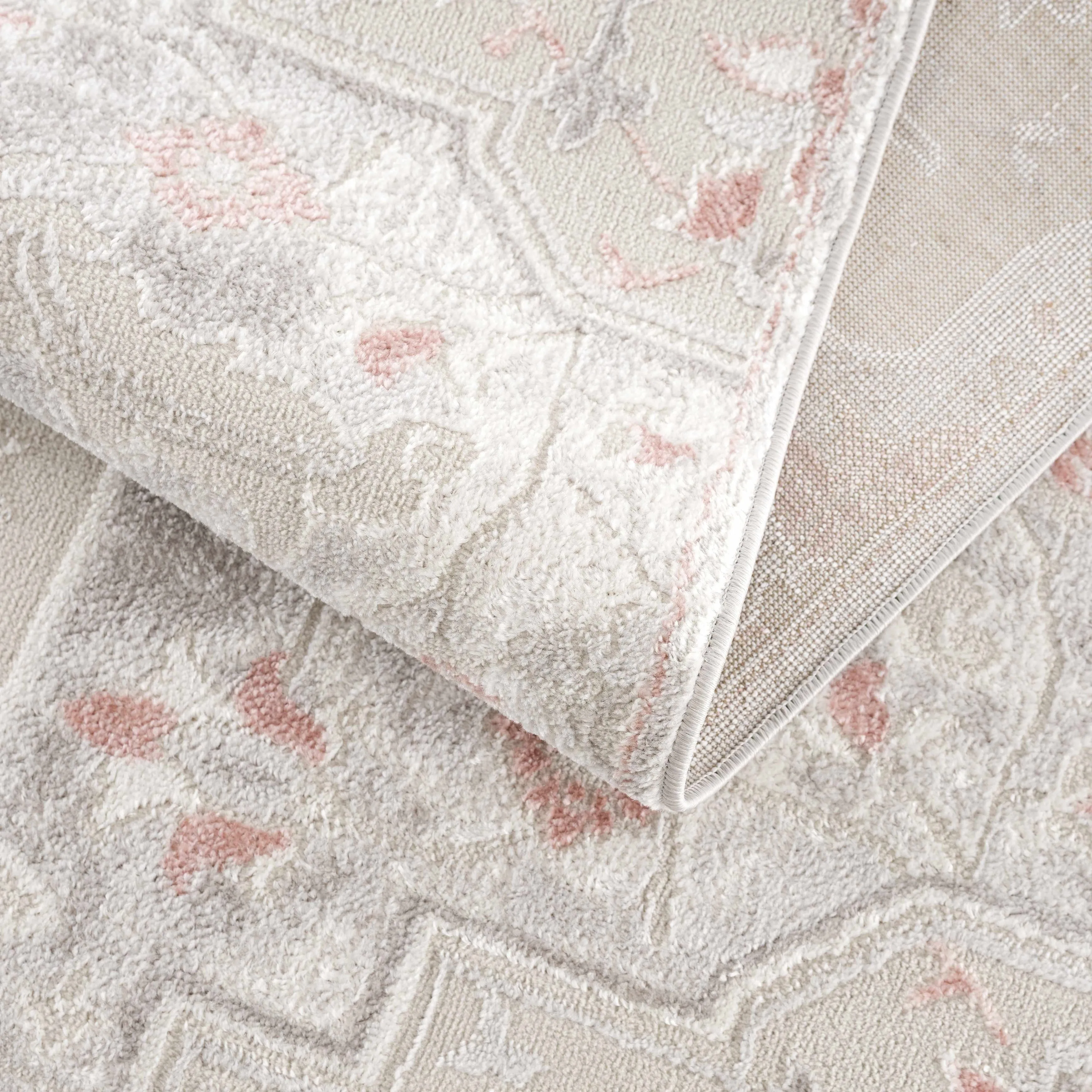 Hauteloom Calum Living Room. Bedroom Area Rug - Farmhouse - High Pile - Pink.Gray - 7'9 x 9'6