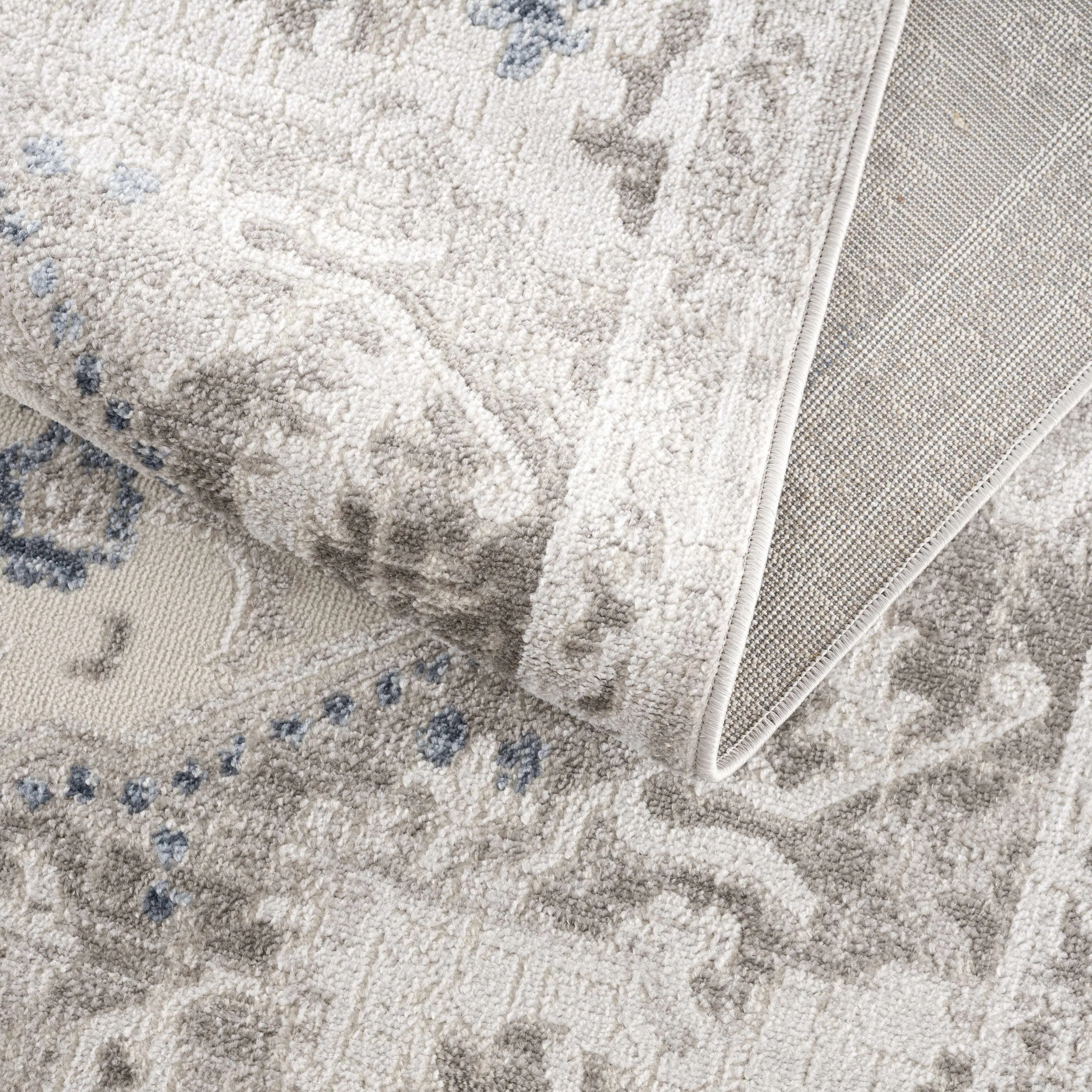Hauteloom Calum Living Room. Bedroom Area Rug - Farmhouse - High Pile - Pink.Gray - 7'9 x 9'6