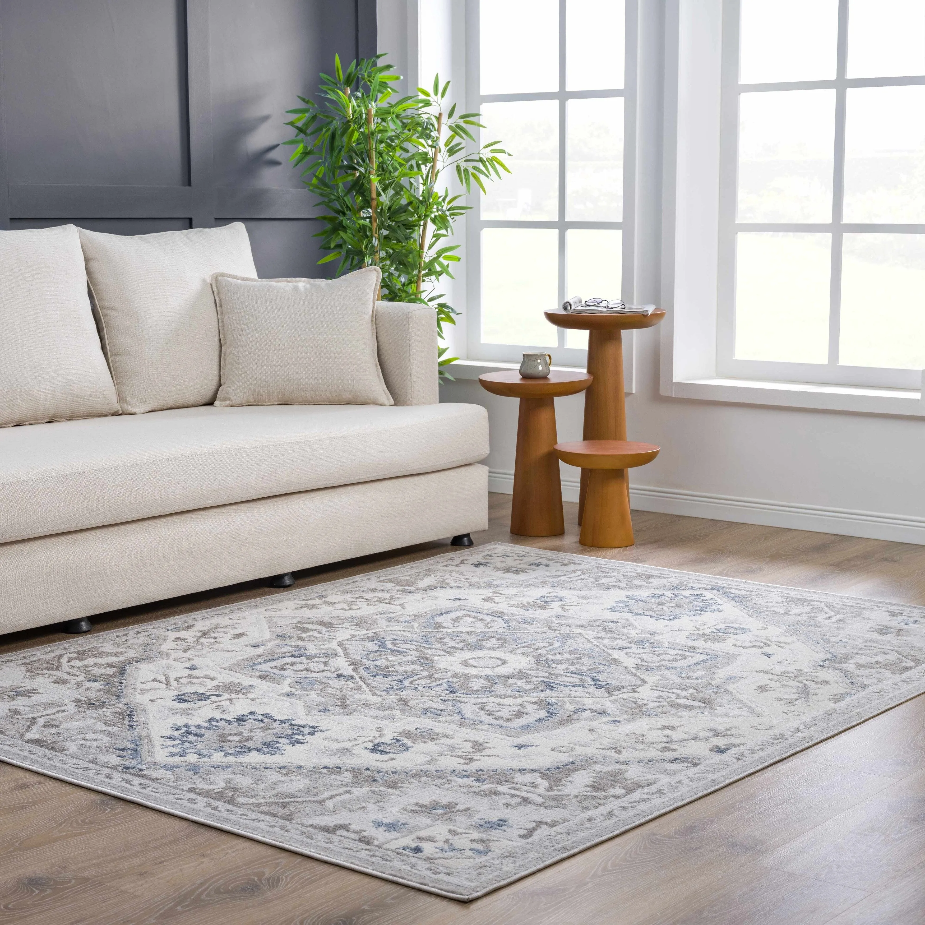 Hauteloom Calum Living Room. Bedroom Area Rug - Farmhouse - High Pile - Pink.Gray - 7'9 x 9'6