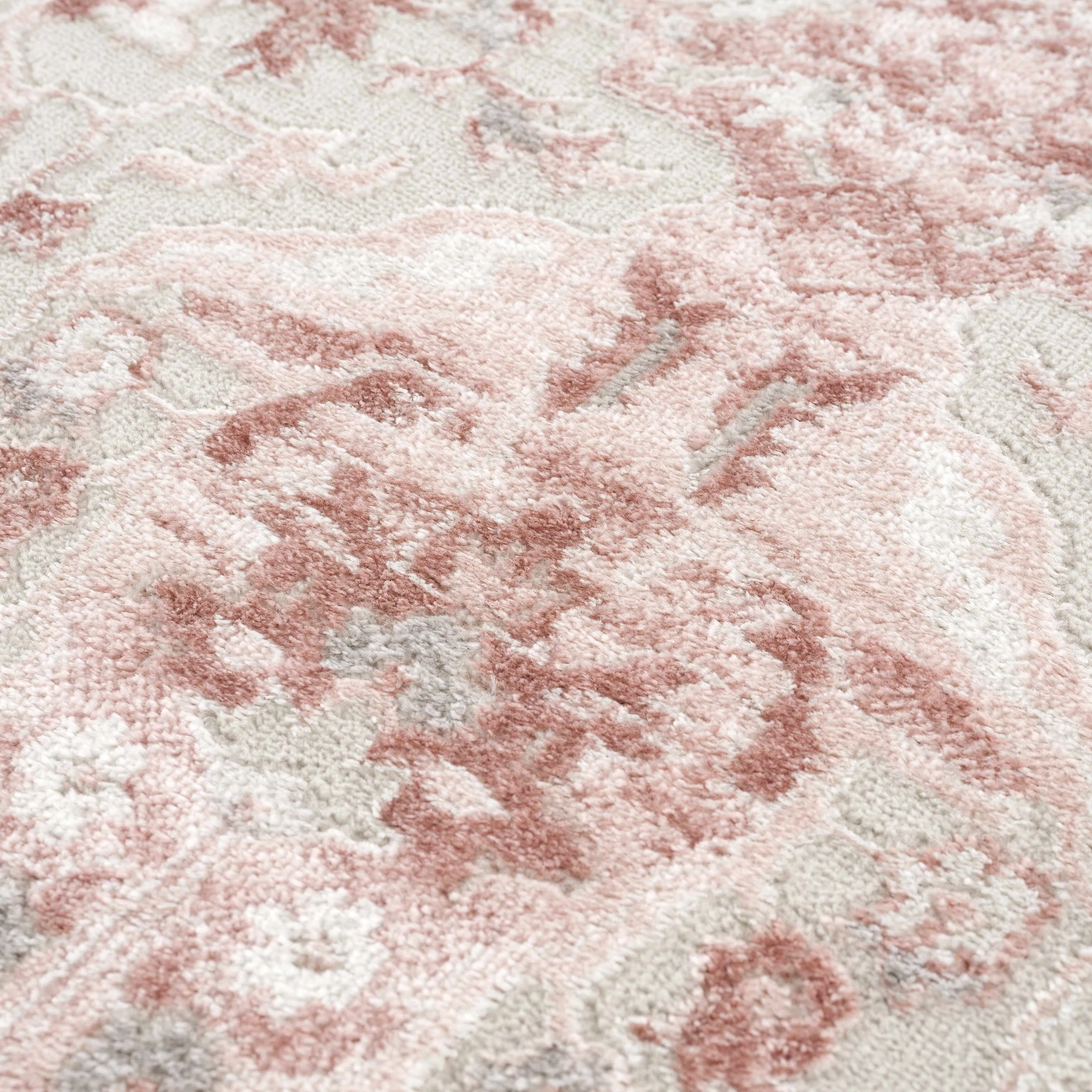 Hauteloom Calum Living Room. Bedroom Area Rug - Farmhouse - High Pile - Pink.Gray - 7'9 x 9'6