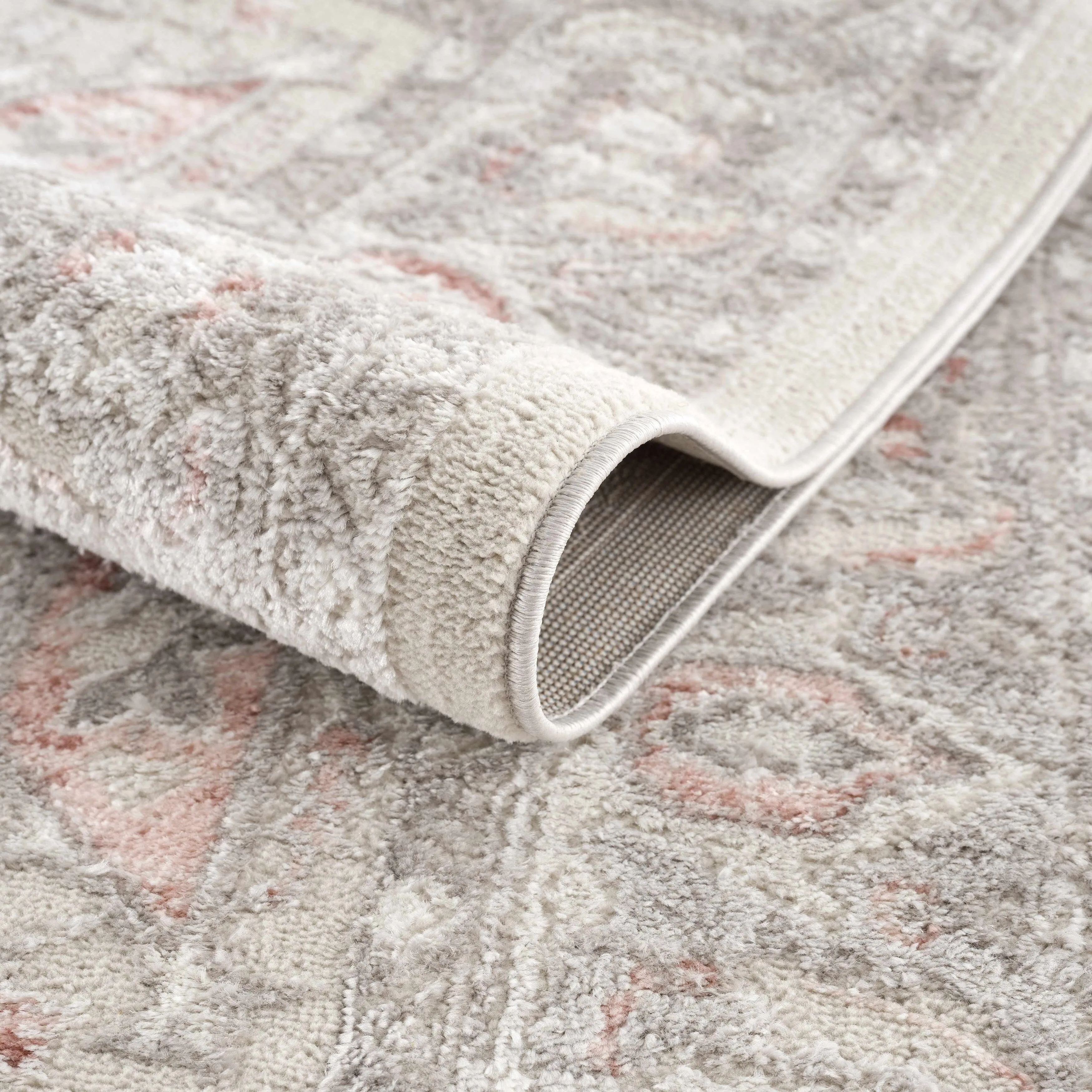 Hauteloom Calum Living Room. Bedroom Area Rug - Farmhouse - High Pile - Pink.Gray - 7'9 x 9'6