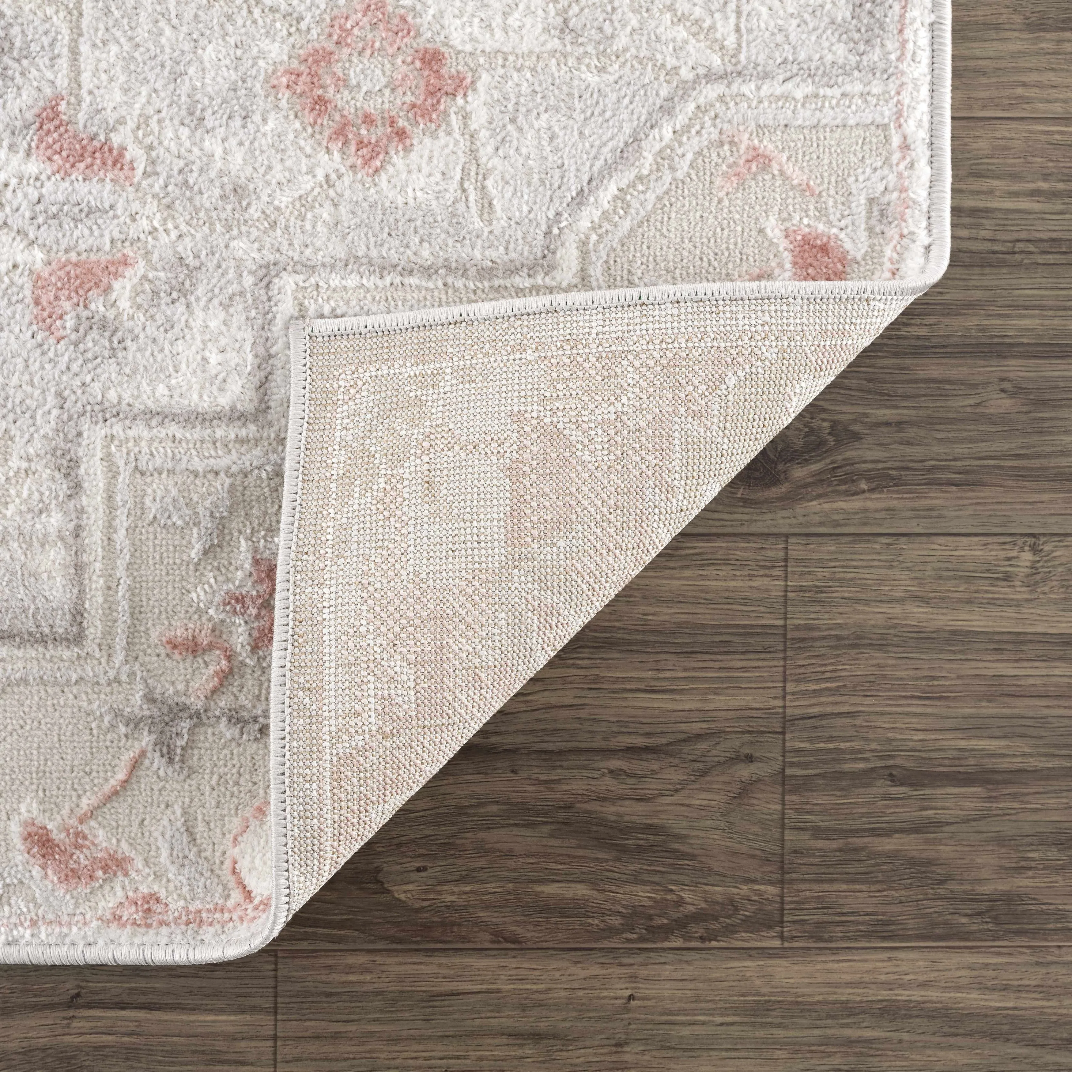 Hauteloom Calum Living Room. Bedroom Area Rug - Farmhouse - High Pile - Pink.Gray - 7'9 x 9'6