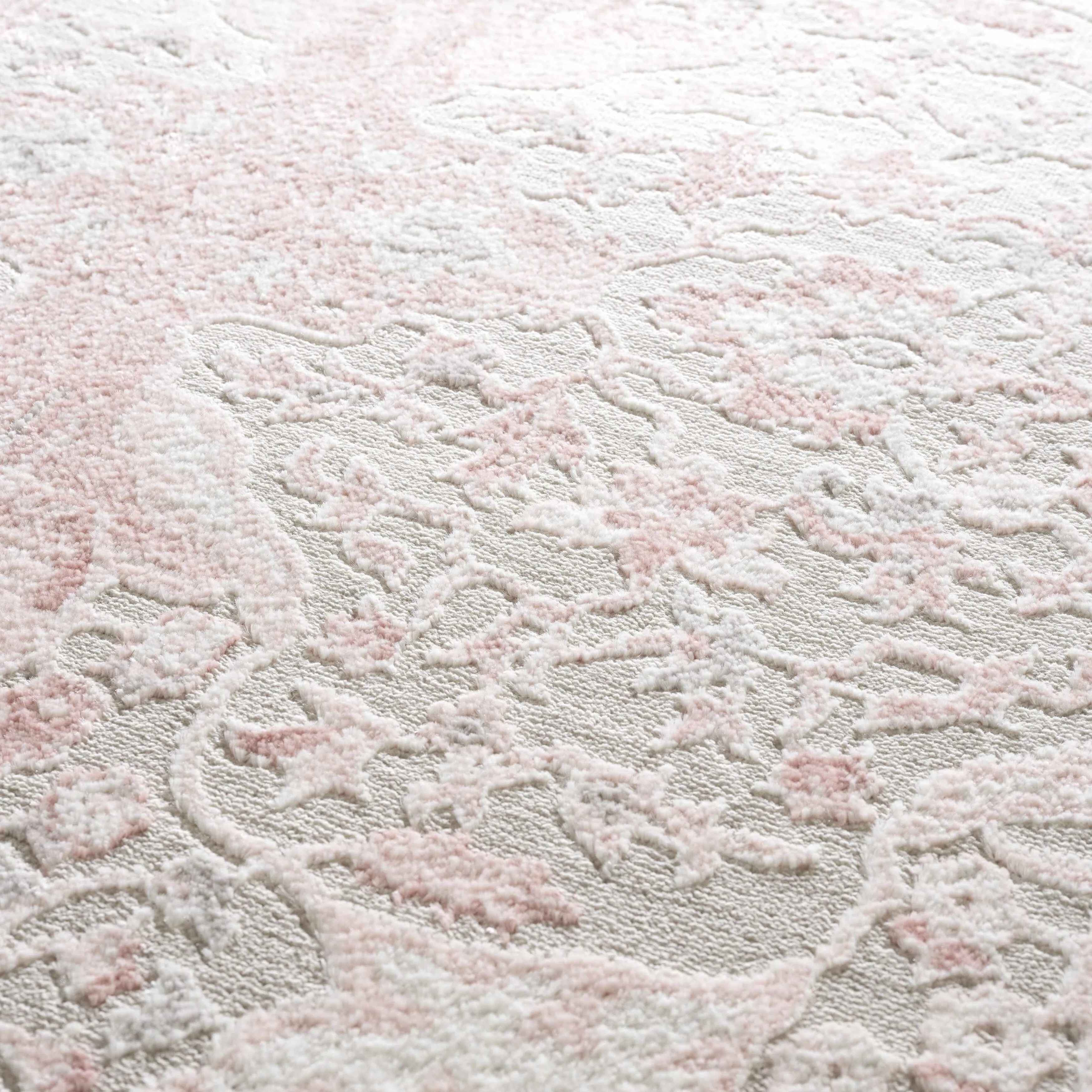 Hauteloom Calum Living Room. Bedroom Area Rug - Farmhouse - High Pile - Pink.Gray - 7'9 x 9'6