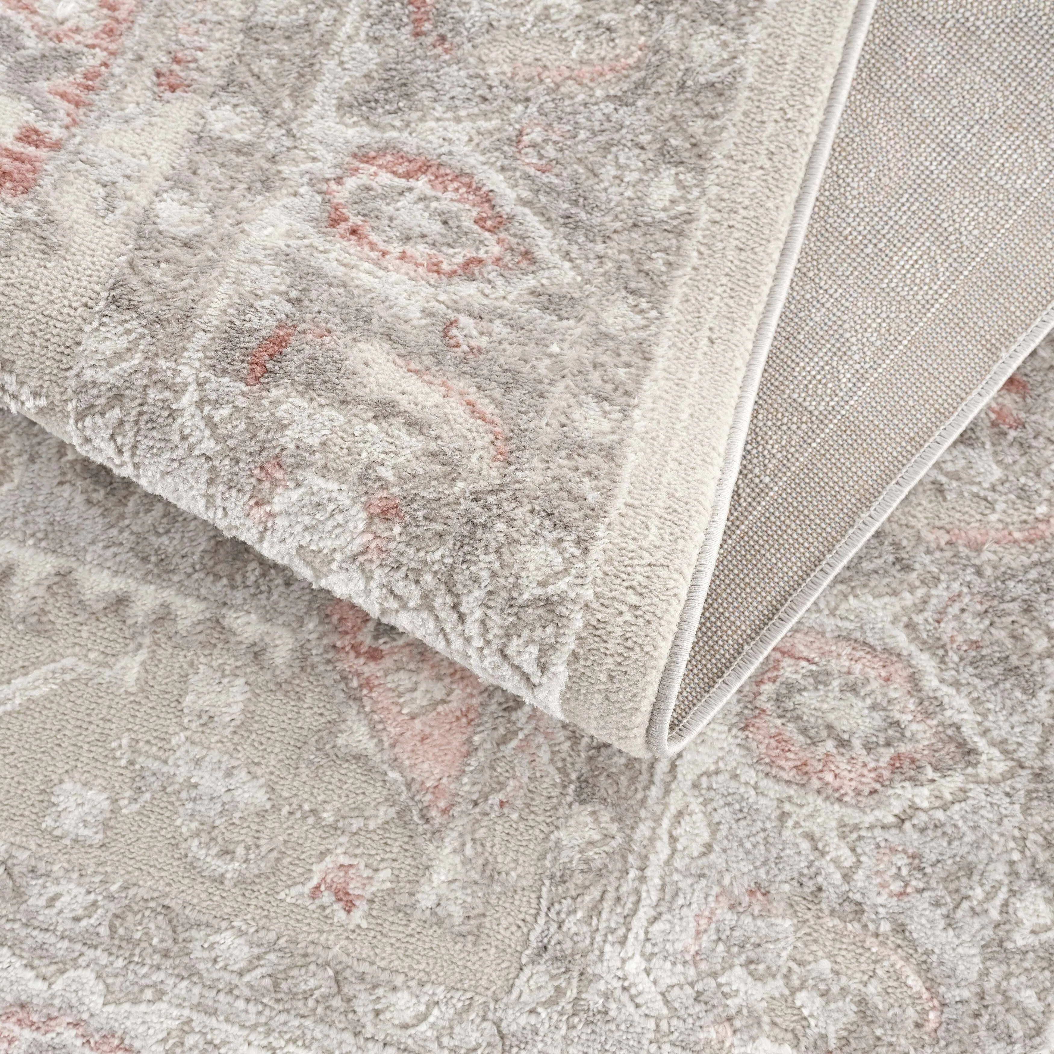 Hauteloom Calum Living Room. Bedroom Area Rug - Farmhouse - High Pile - Pink.Gray - 7'9 x 9'6