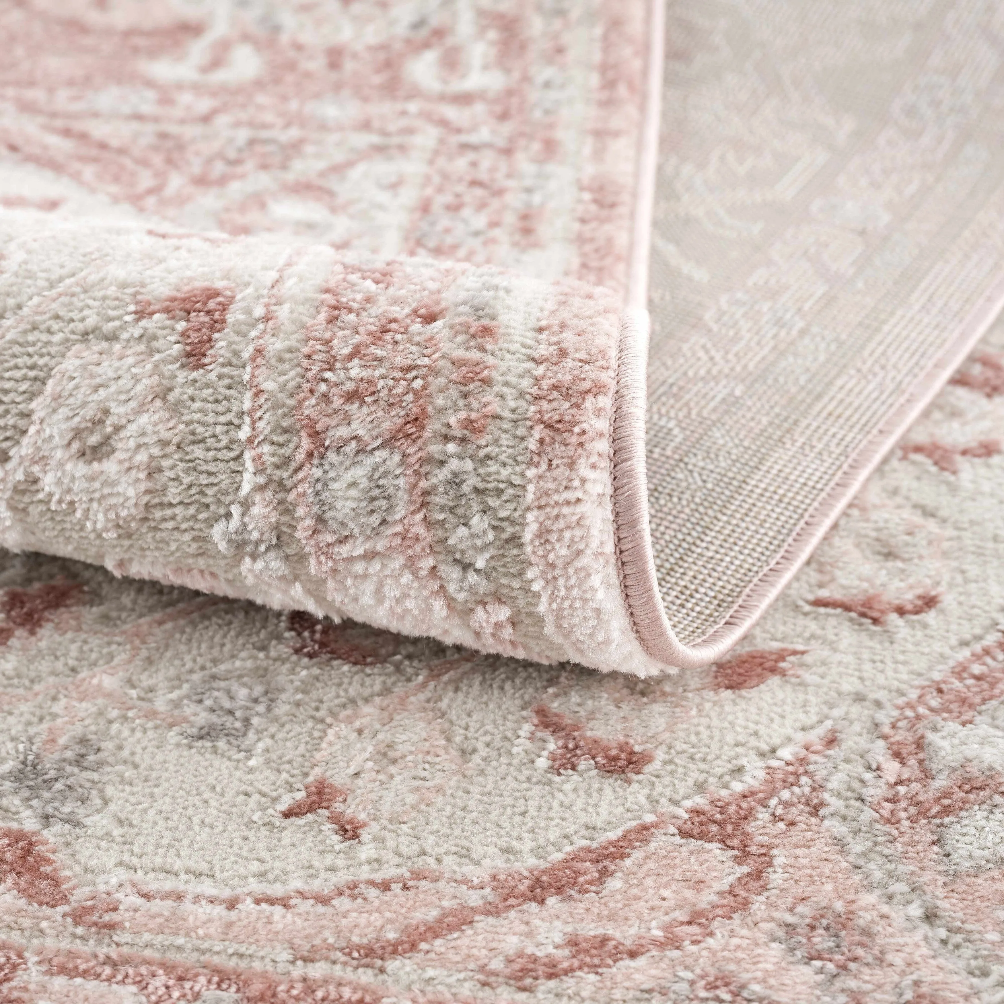 Hauteloom Calum Living Room. Bedroom Area Rug - Farmhouse - High Pile - Pink.Gray - 7'9 x 9'6