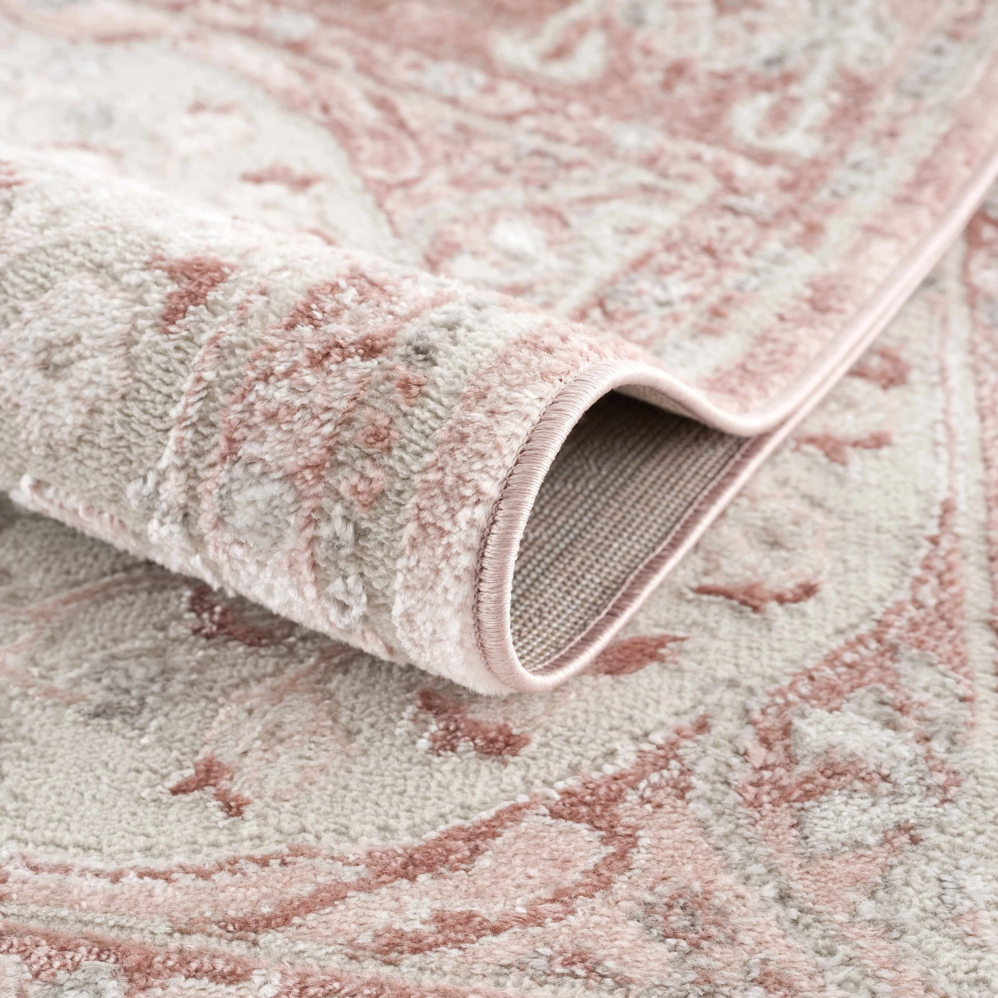 Hauteloom Calum Living Room. Bedroom Area Rug - Farmhouse - High Pile - Pink.Gray - 7'9 x 9'6