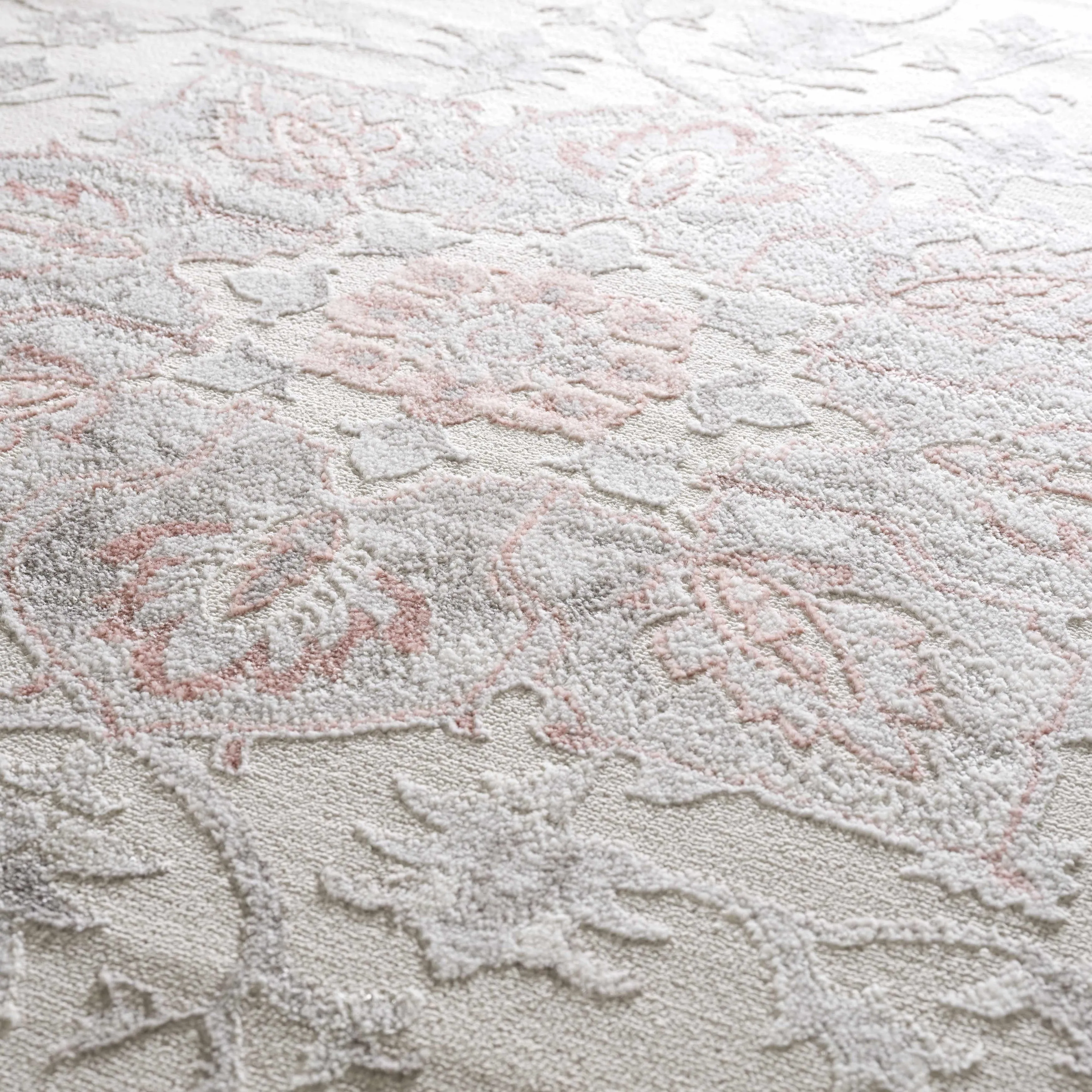 Hauteloom Calum Living Room. Bedroom Area Rug - Farmhouse - High Pile - Pink.Gray - 7'9 x 9'6