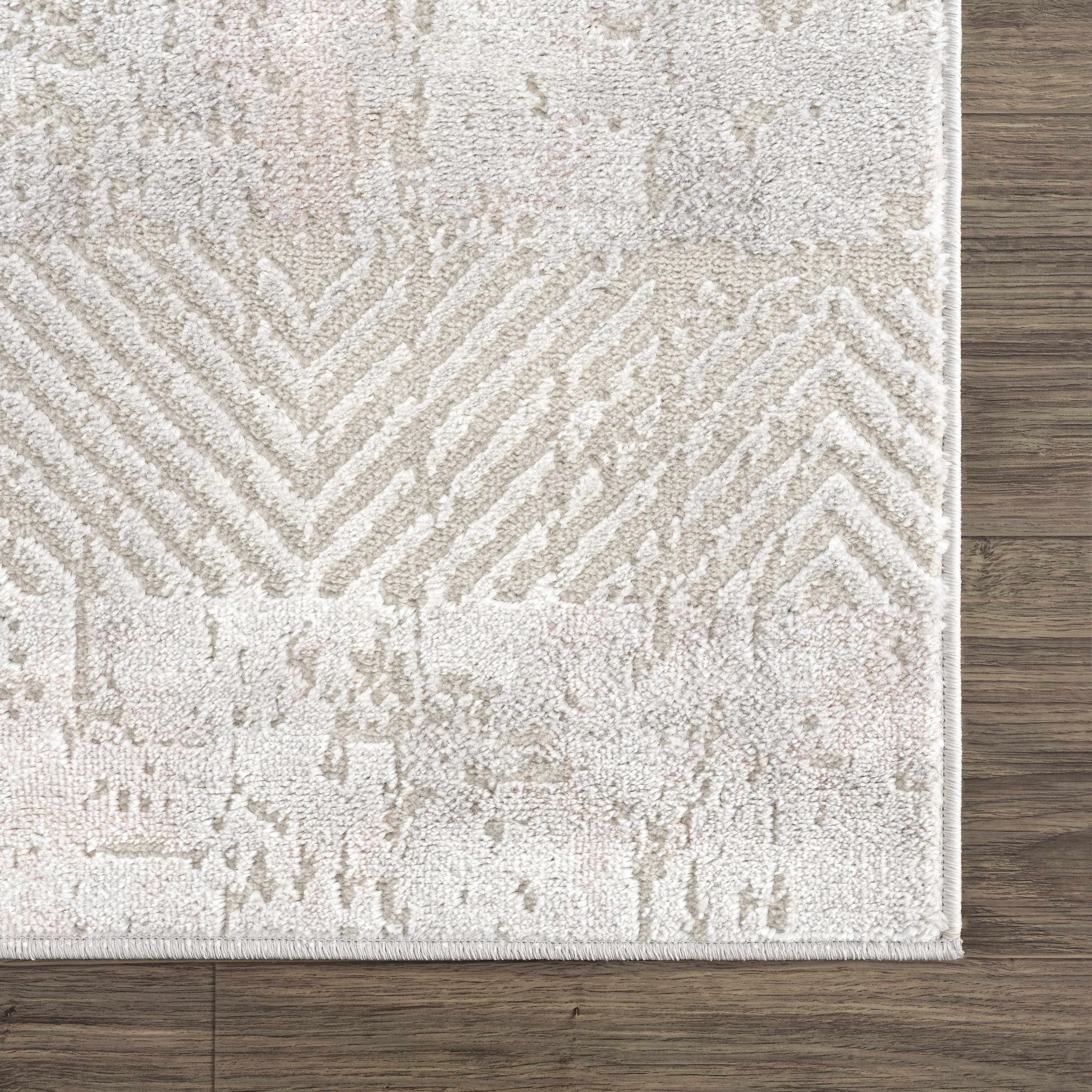 Hauteloom Calum Living Room. Bedroom Area Rug - Farmhouse - High Pile - Pink.Gray - 7'9 x 9'6