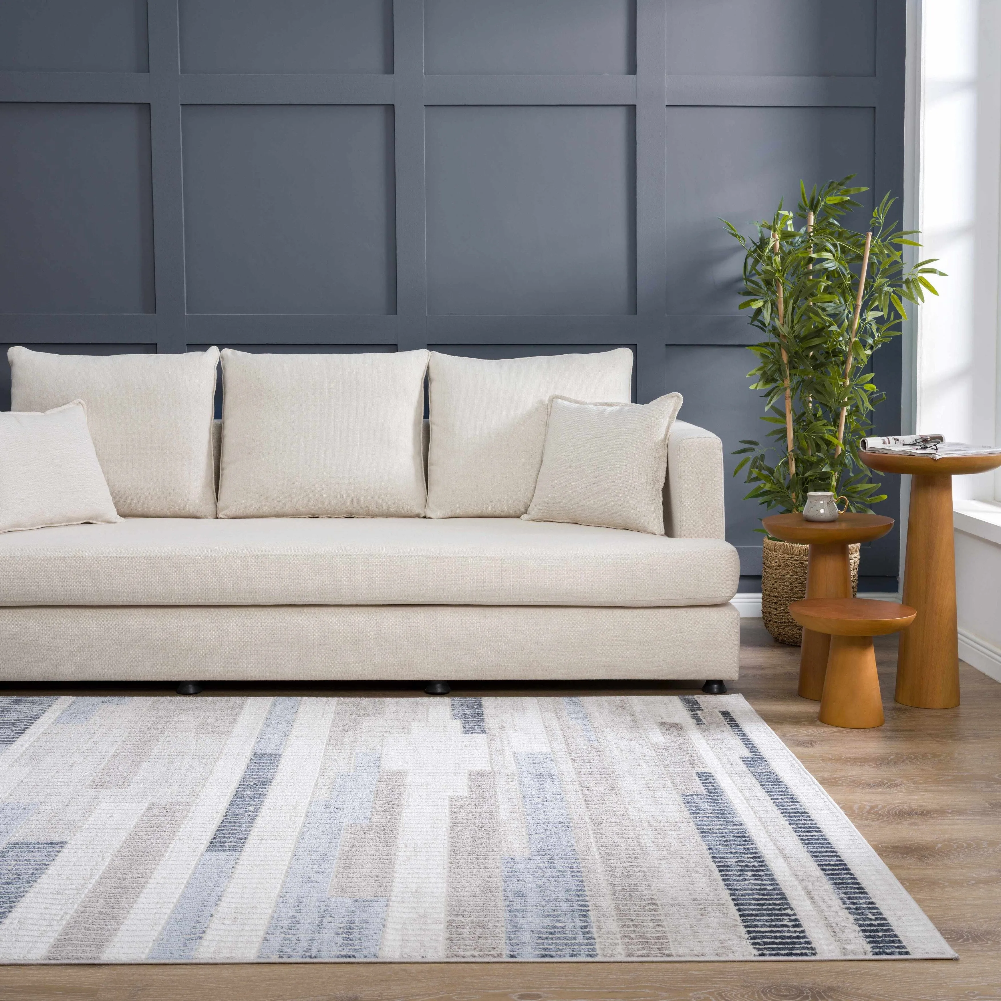 Hauteloom Calum Living Room. Bedroom Area Rug - Farmhouse - High Pile - Pink.Gray - 7'9 x 9'6