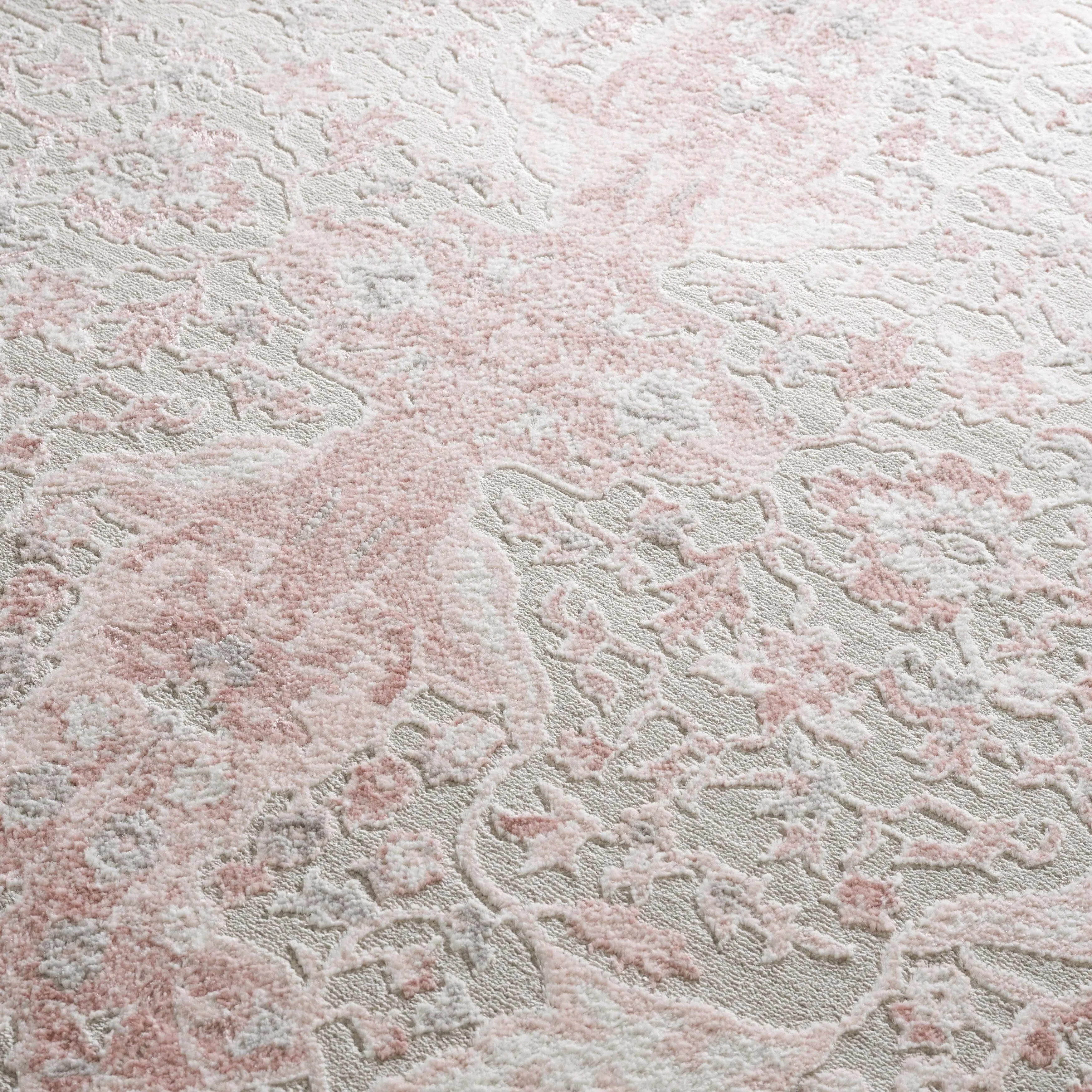 Hauteloom Calum Living Room. Bedroom Area Rug - Farmhouse - High Pile - Pink.Gray - 7'9 x 9'6