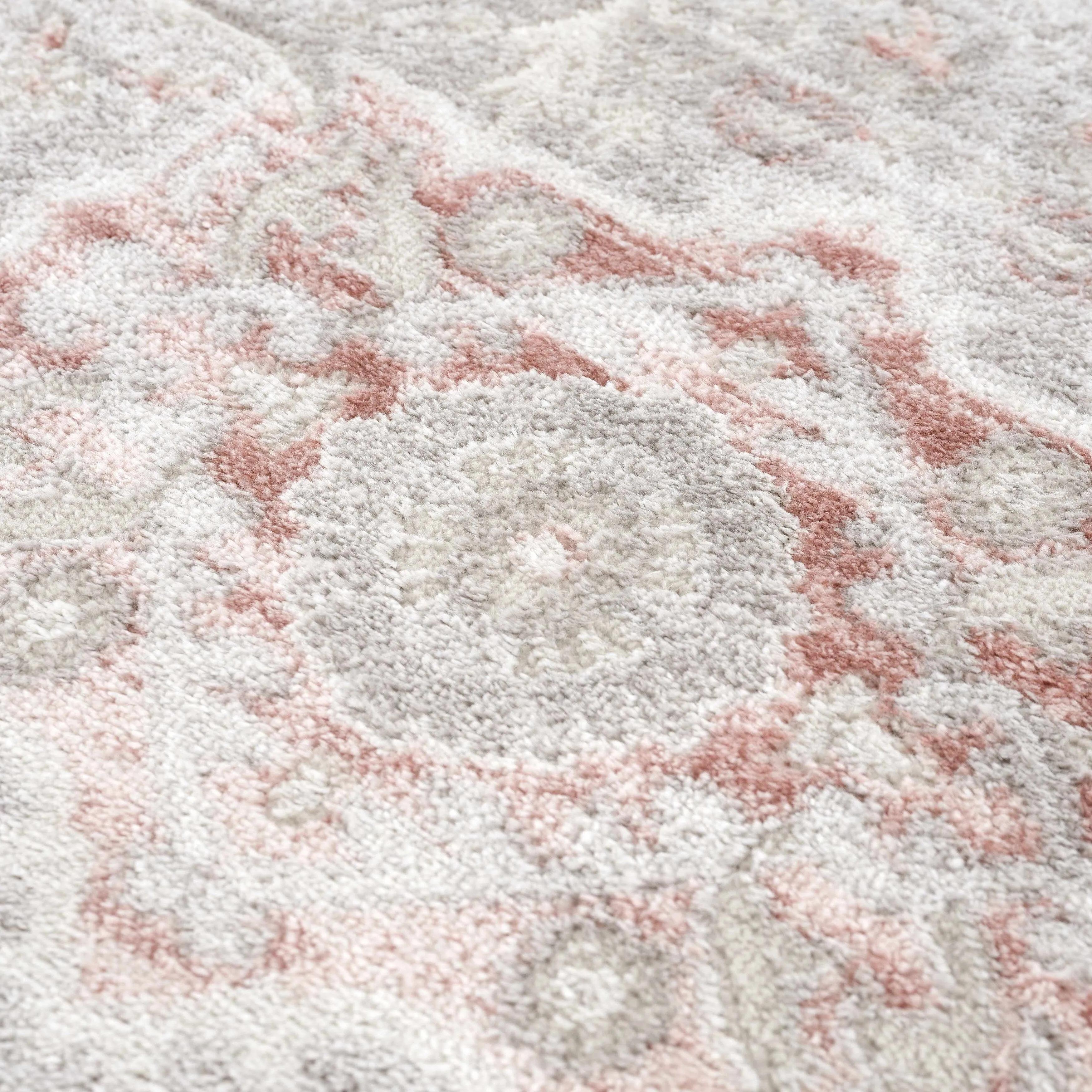 Hauteloom Calum Living Room. Bedroom Area Rug - Farmhouse - High Pile - Pink.Gray - 7'9 x 9'6