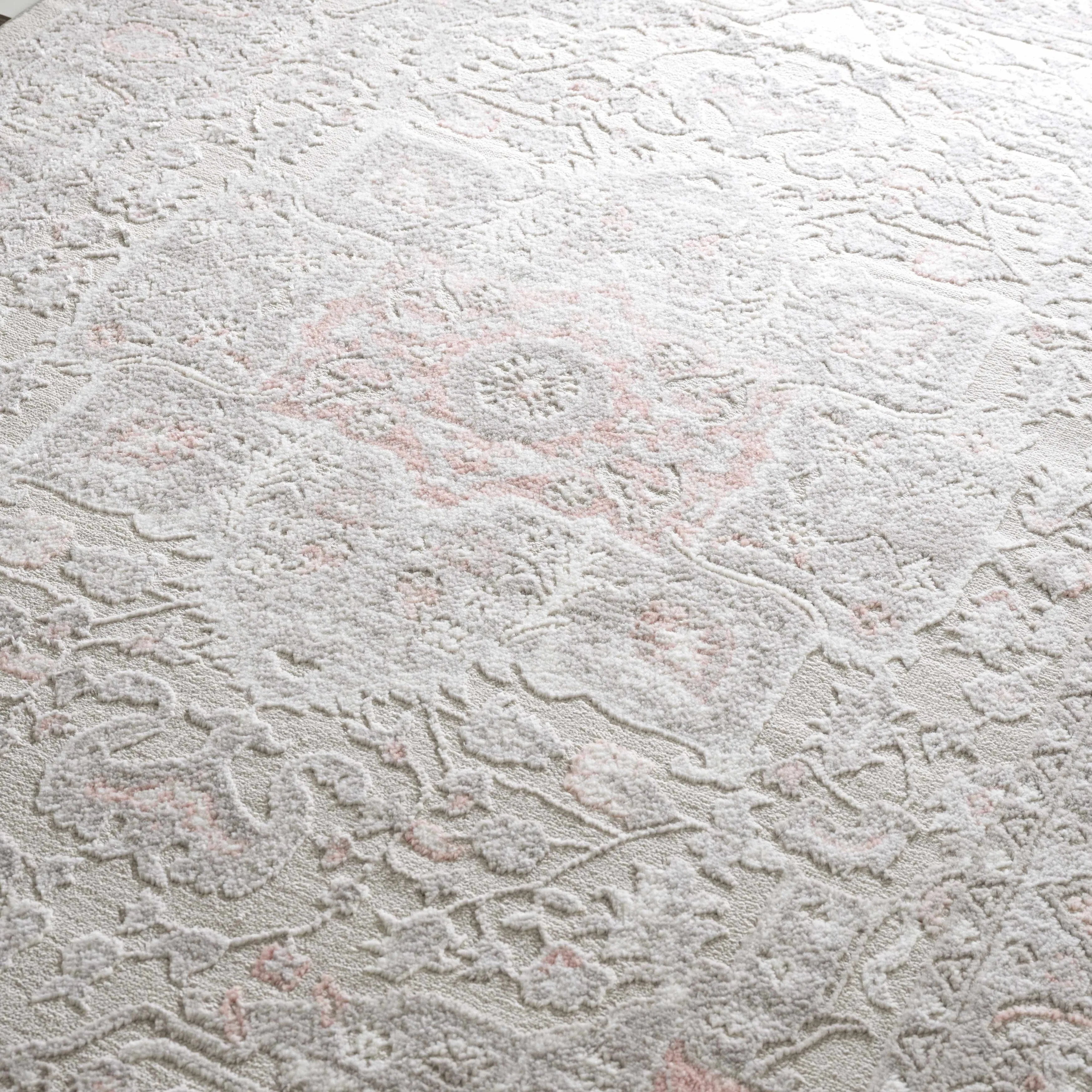 Hauteloom Calum Living Room. Bedroom Area Rug - Farmhouse - High Pile - Pink.Gray - 7'9 x 9'6