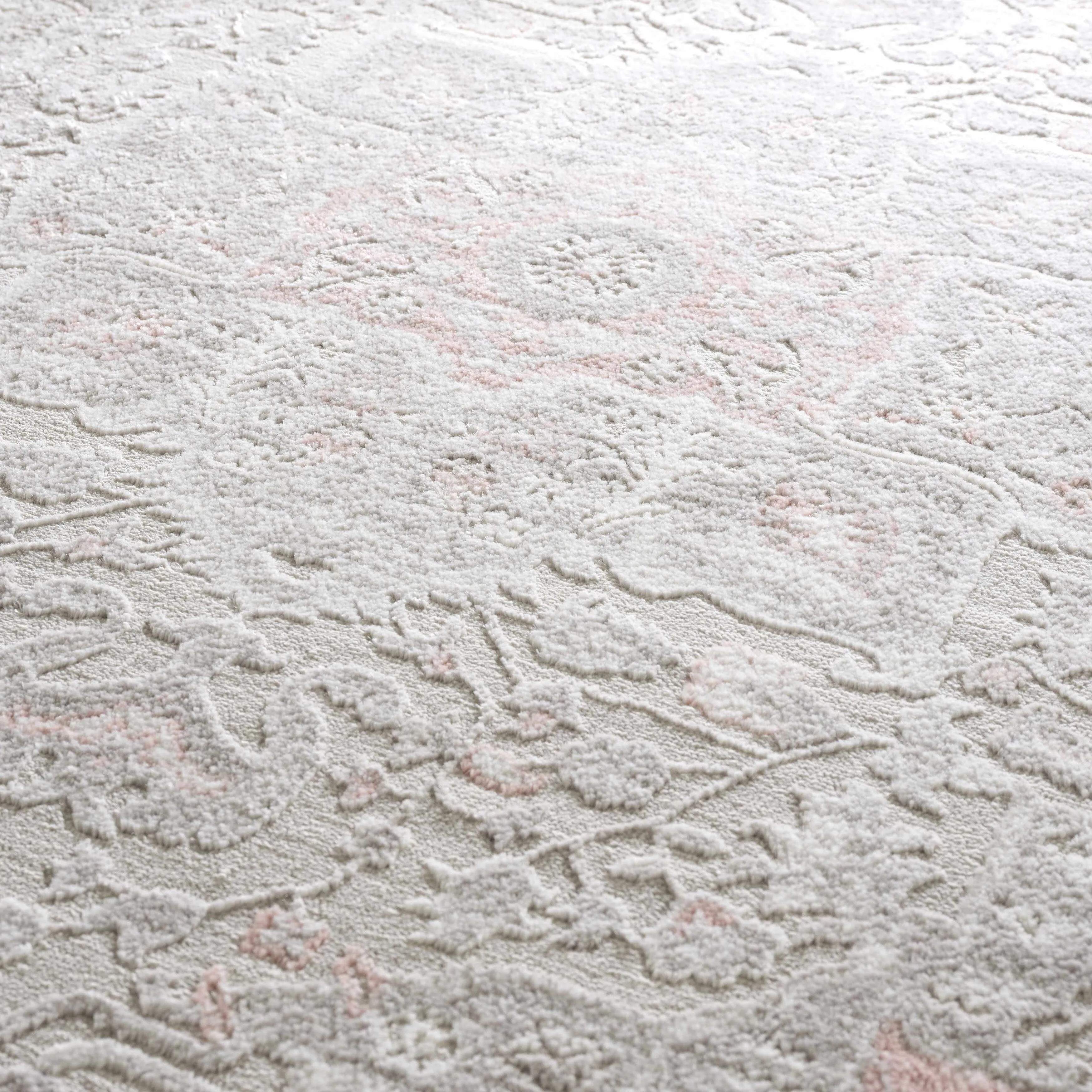 Hauteloom Calum Living Room. Bedroom Area Rug - Farmhouse - High Pile - Pink.Gray - 7'9 x 9'6