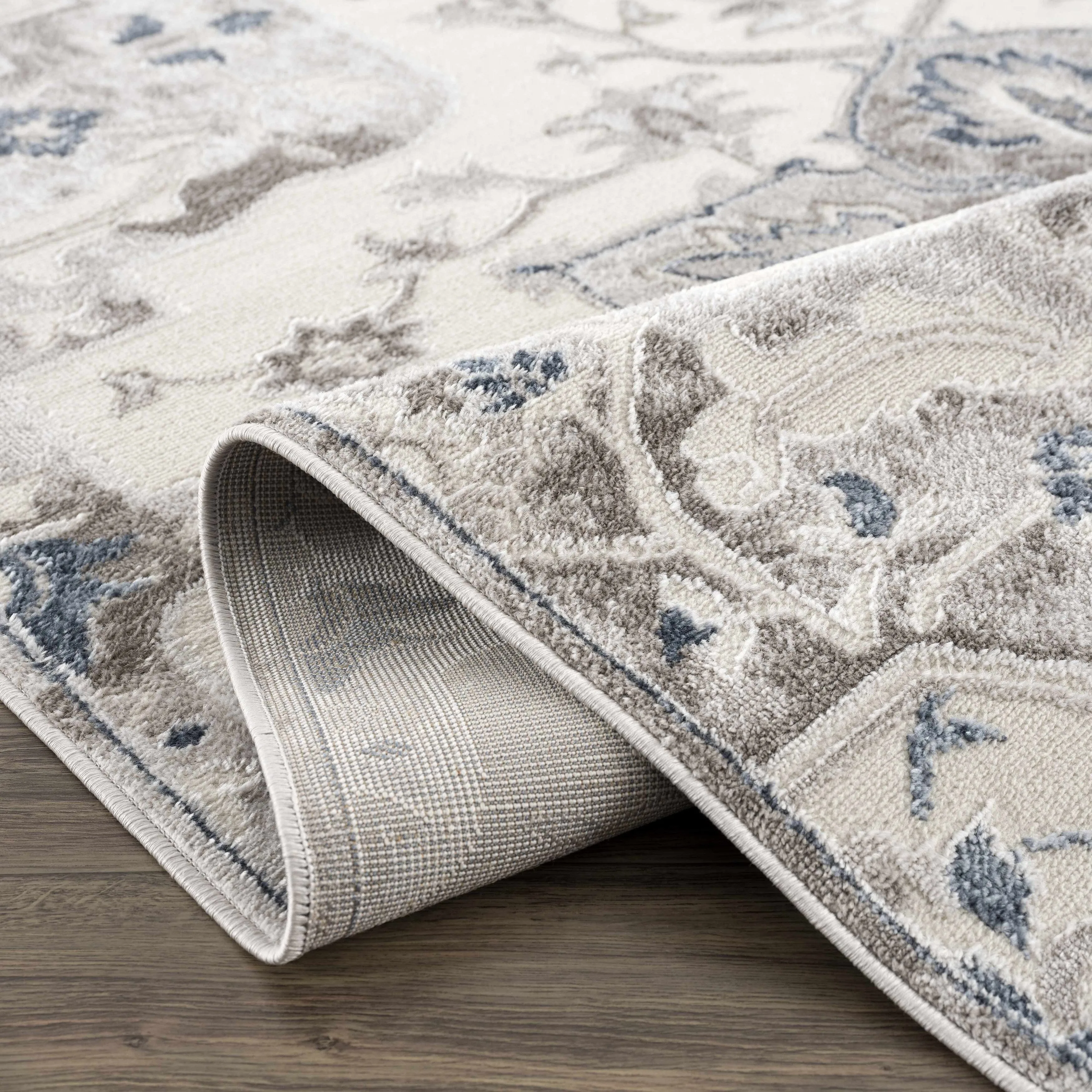 Hauteloom Calum Living Room. Bedroom Area Rug - Farmhouse - High Pile - Pink.Gray - 7'9 x 9'6