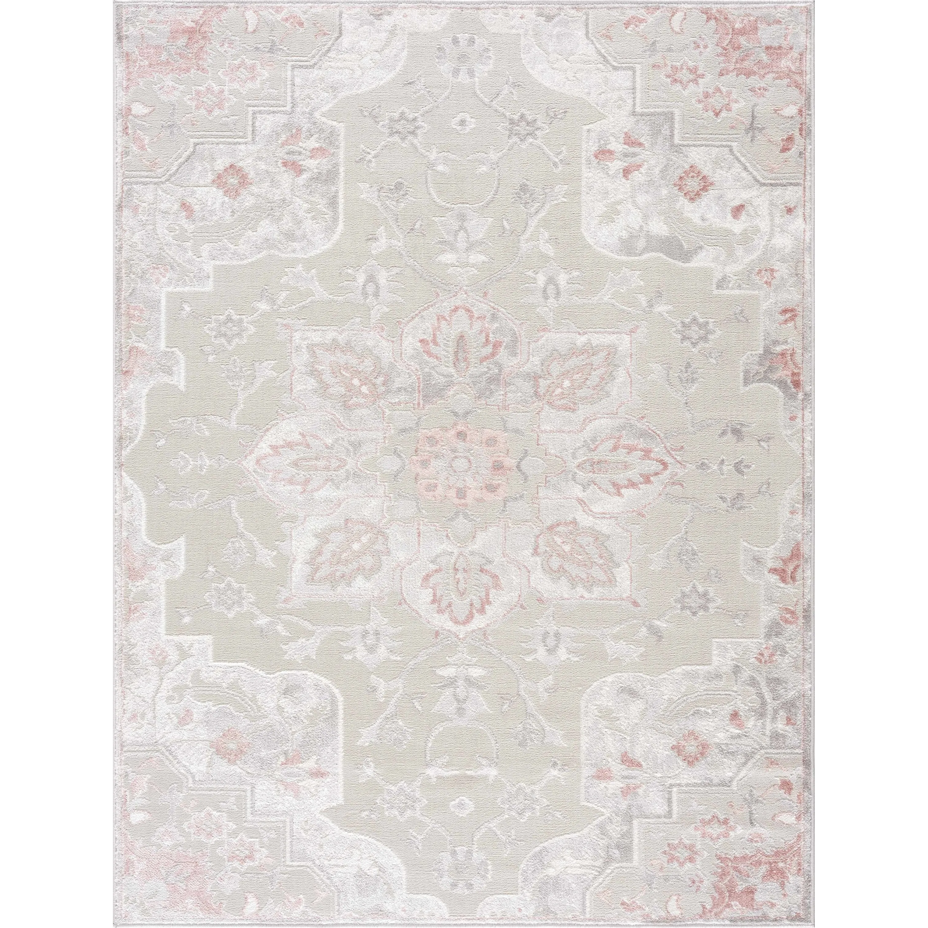 Hauteloom Calum Living Room. Bedroom Area Rug - Farmhouse - High Pile - Pink.Gray - 7'9 x 9'6
