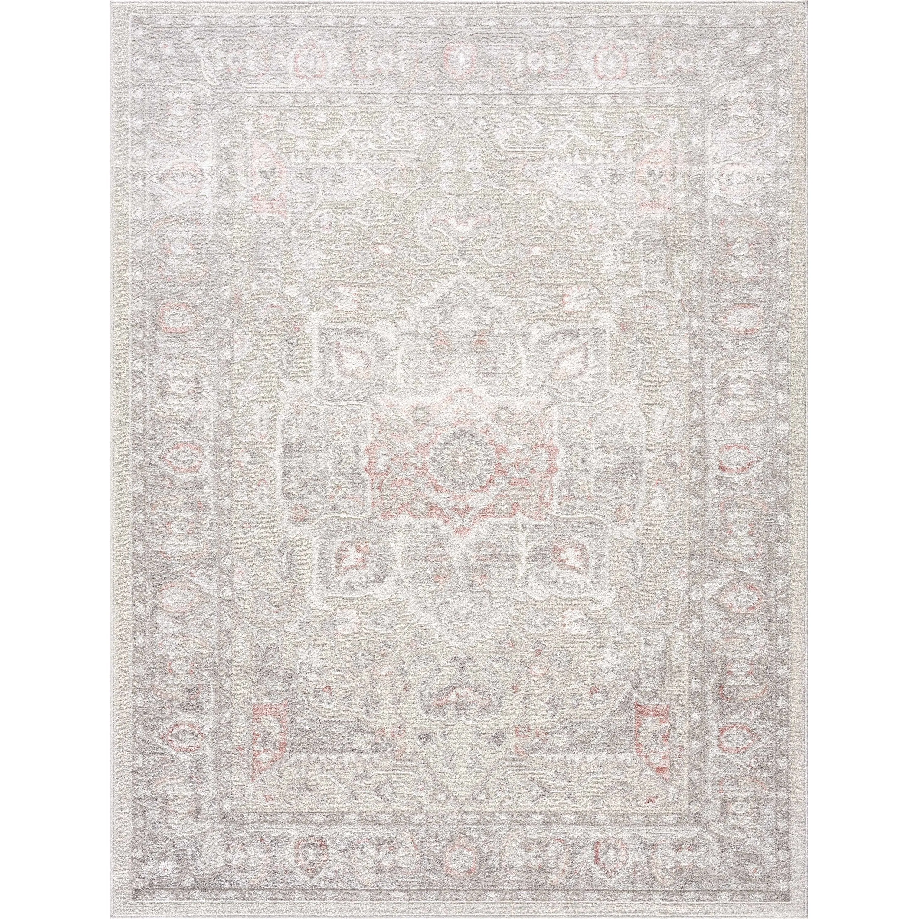 Hauteloom Calum Living Room. Bedroom Area Rug - Farmhouse - High Pile - Pink.Gray - 7'9 x 9'6